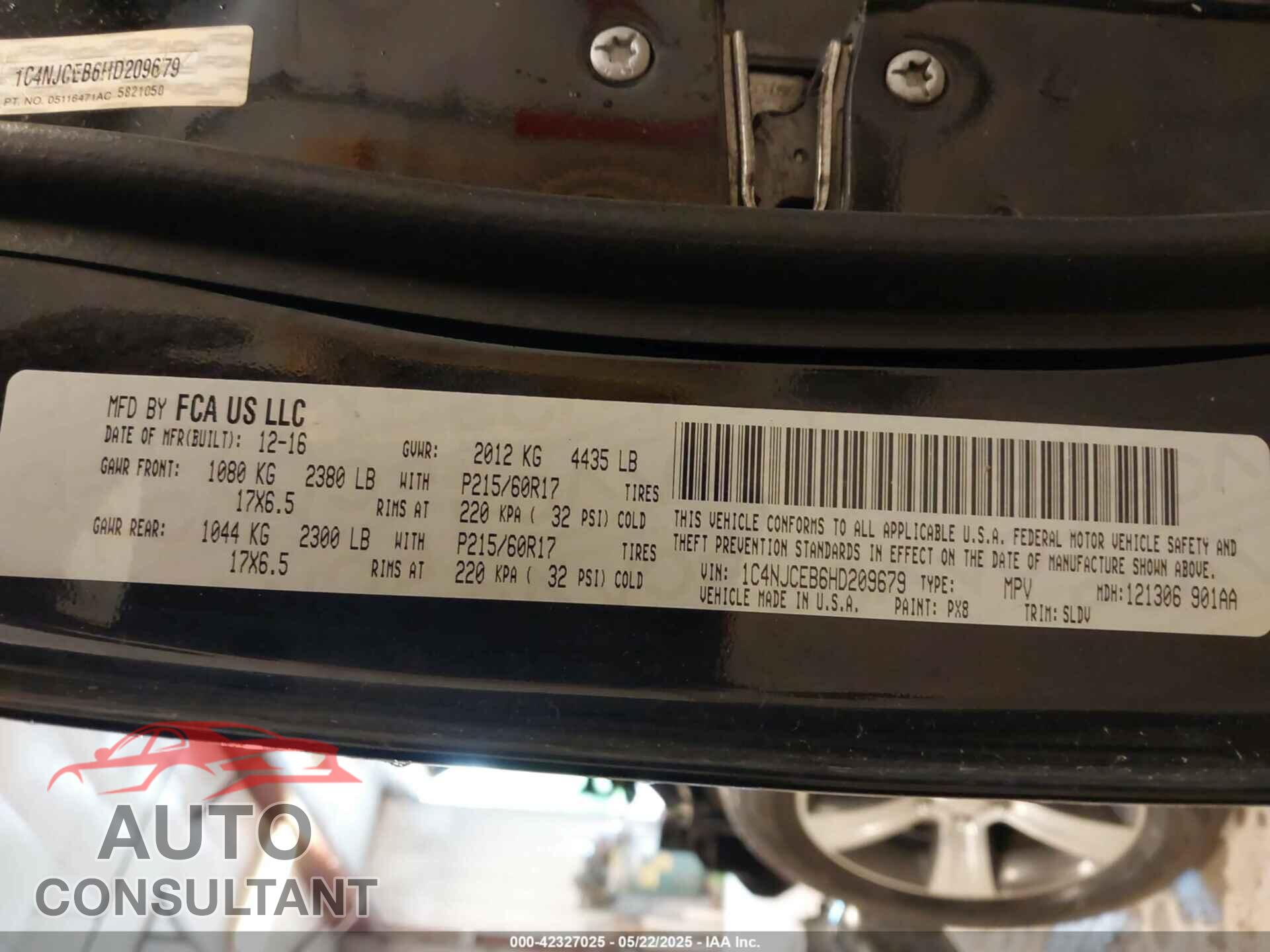 JEEP COMPASS 2017 - 1C4NJCEB6HD209679
