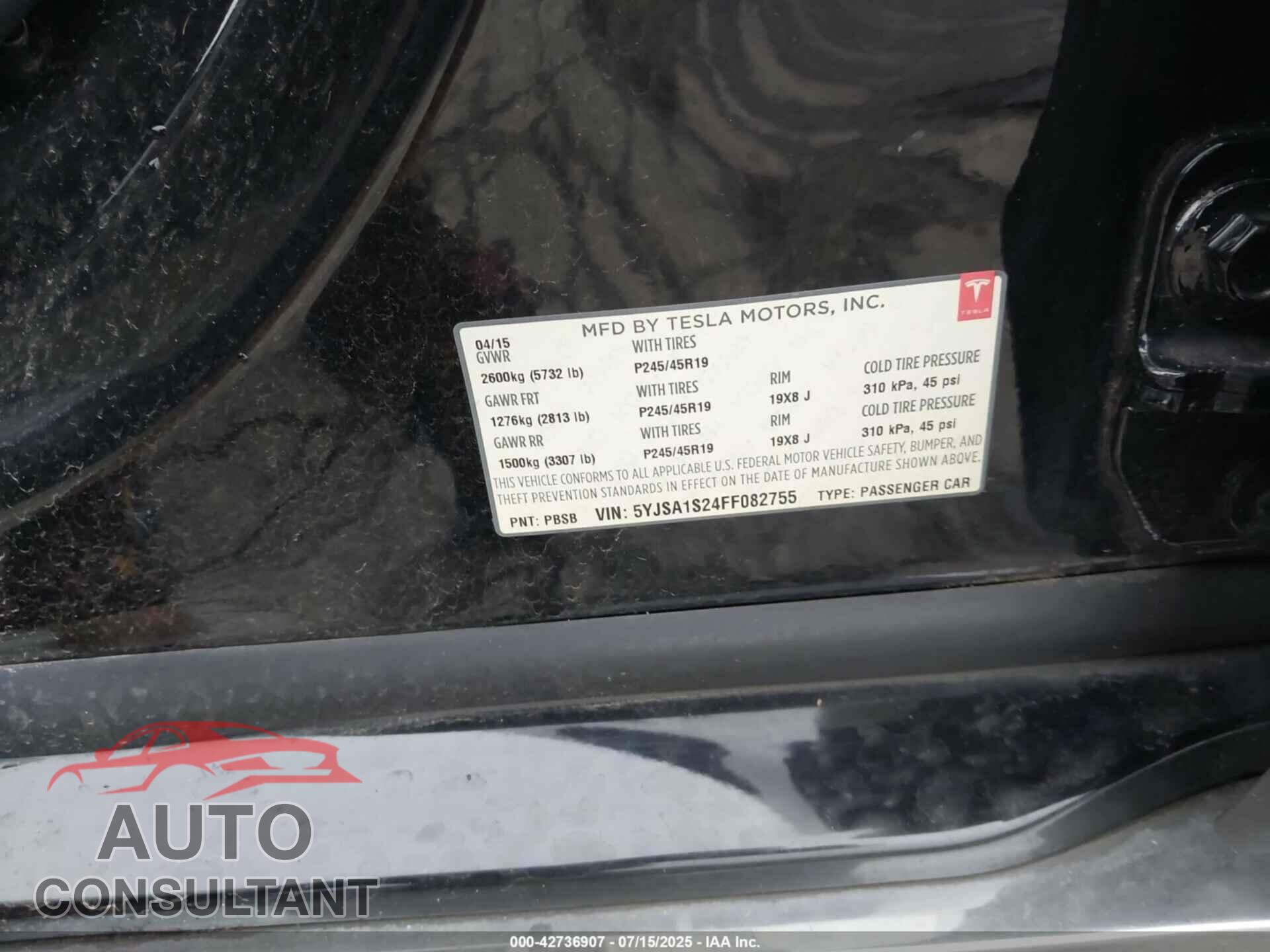 TESLA MODEL S 2015 - 5YJSA1S24FF082755