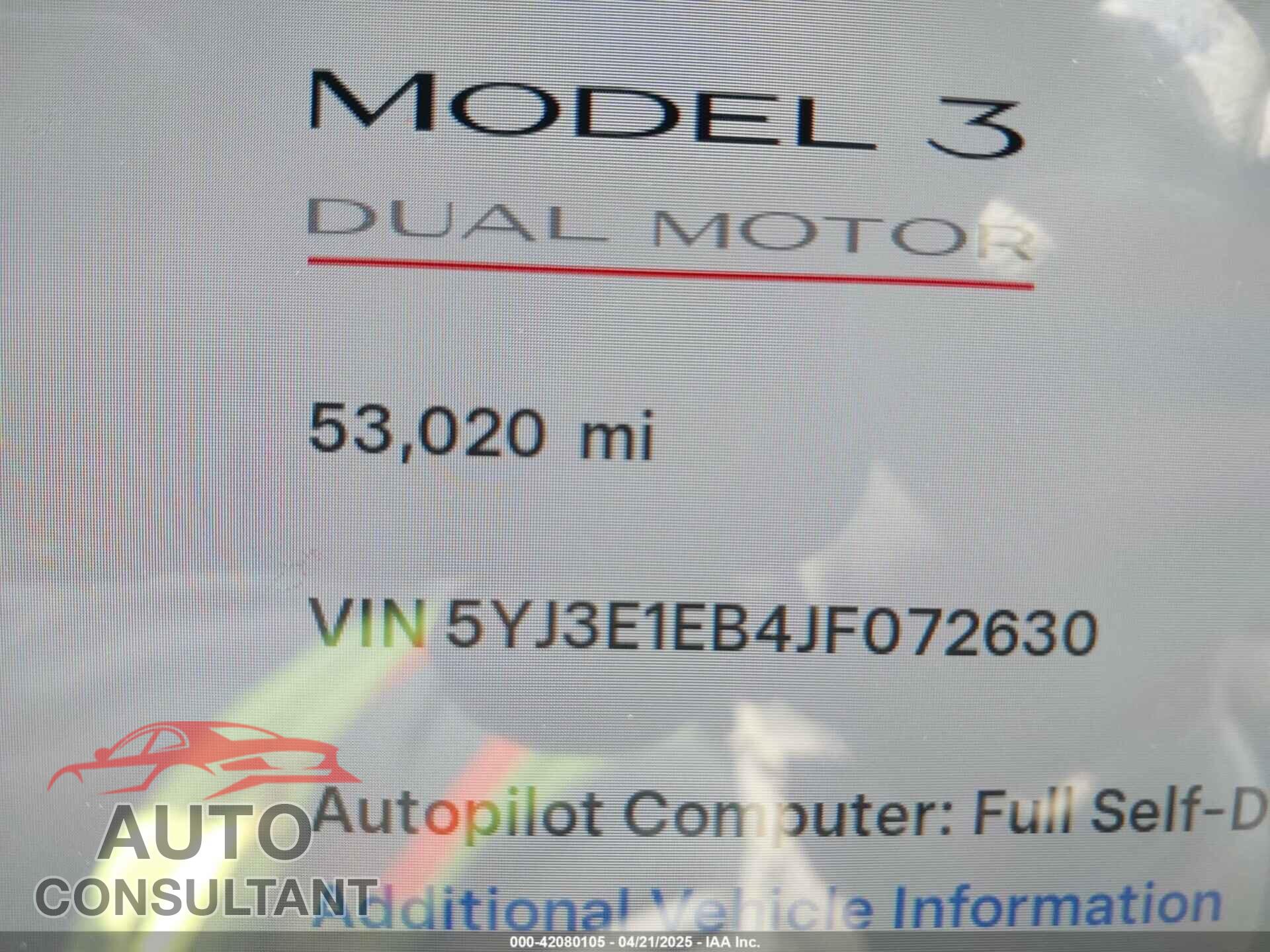 TESLA MODEL 3 2018 - 5YJ3E1EB4JF072630