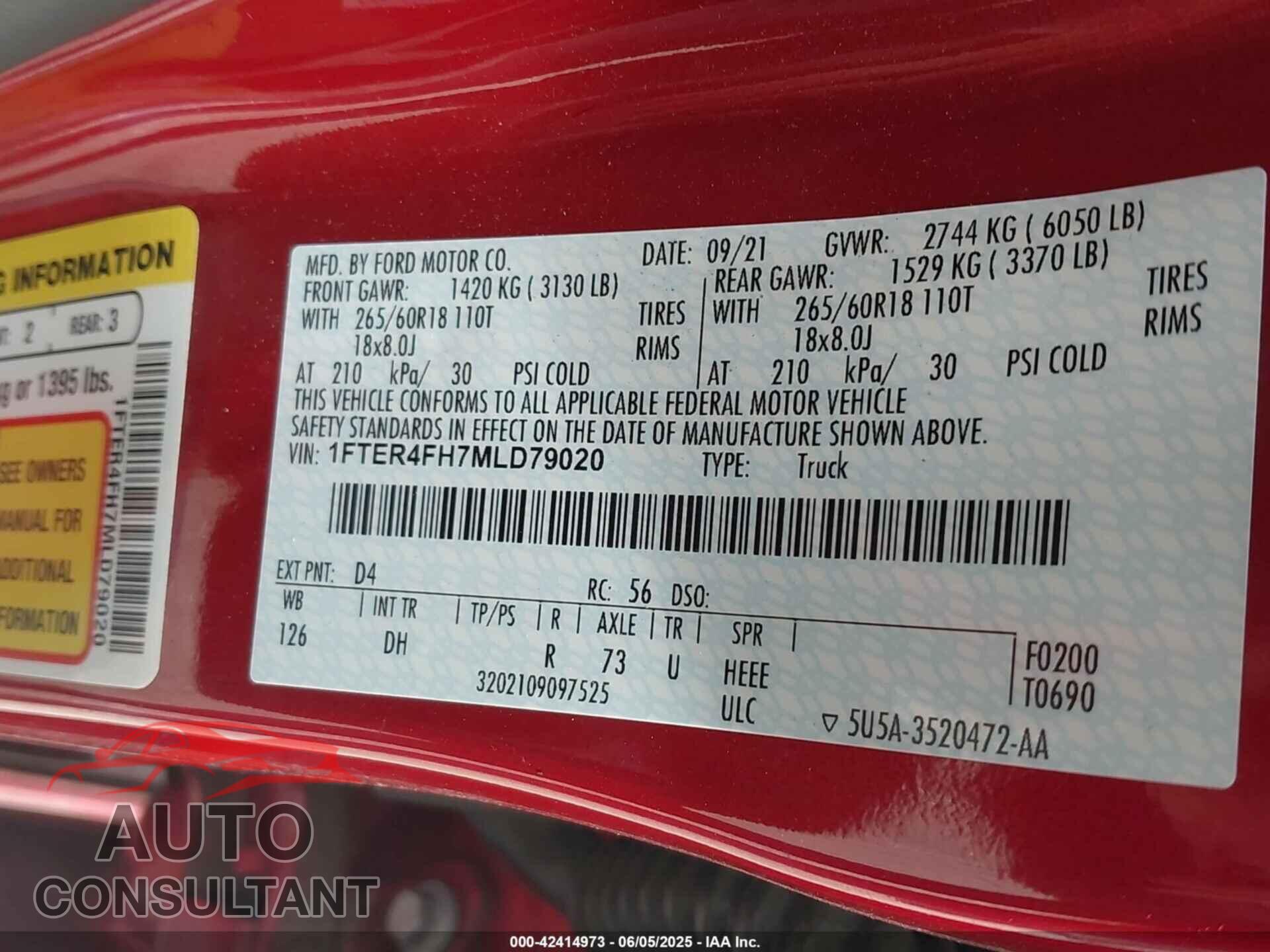 FORD RANGER 2021 - 1FTER4FH7MLD79020