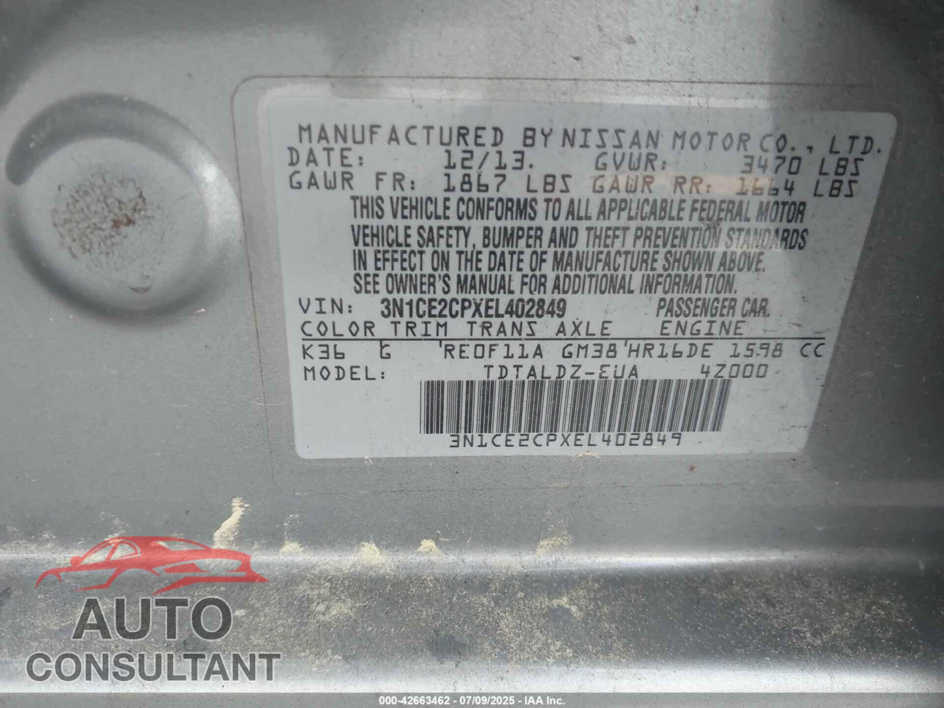 NISSAN VERSA NOTE 2014 - 3N1CE2CPXEL402849