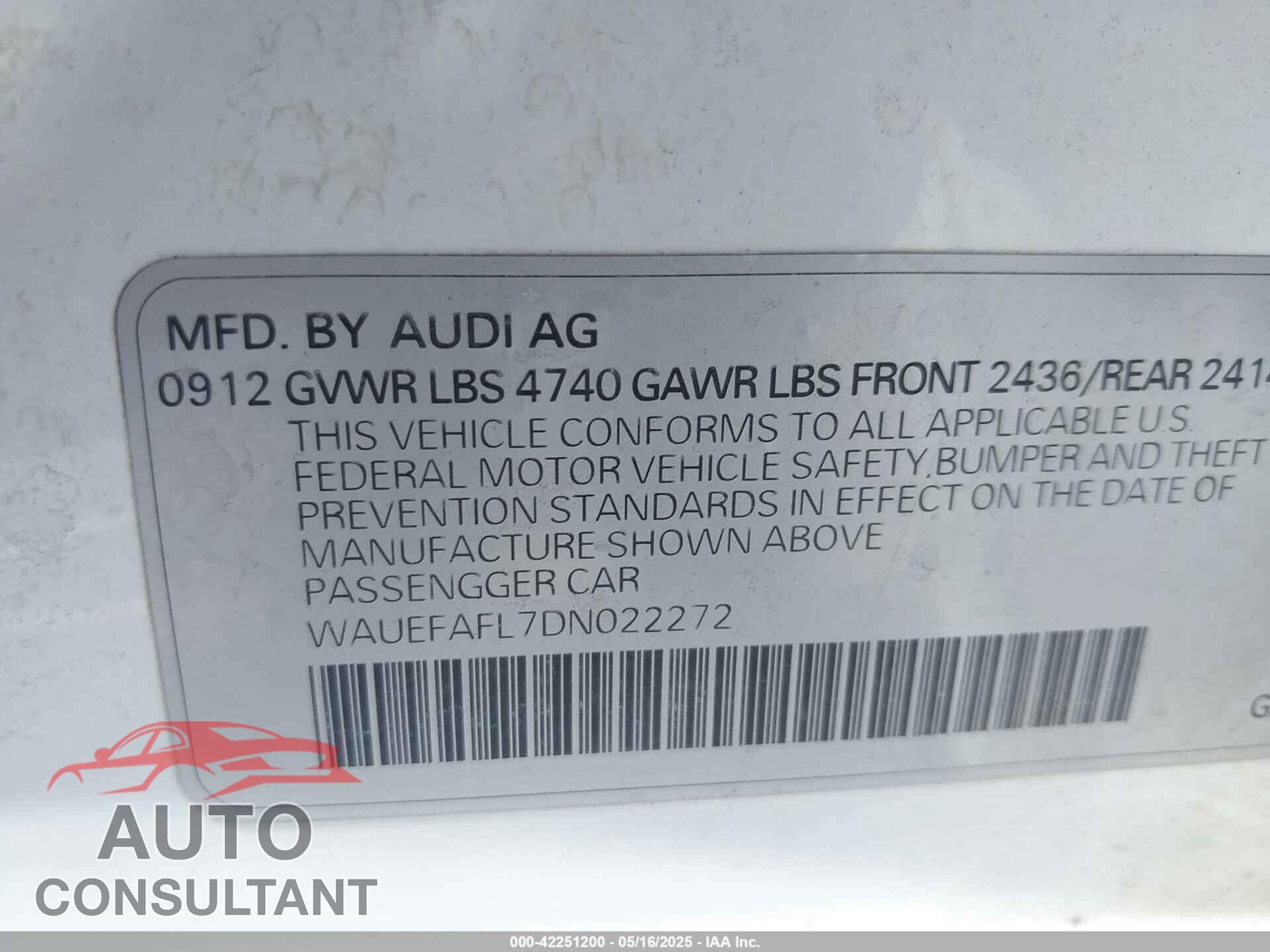 AUDI A4 2013 - WAUEFAFL7DN022272