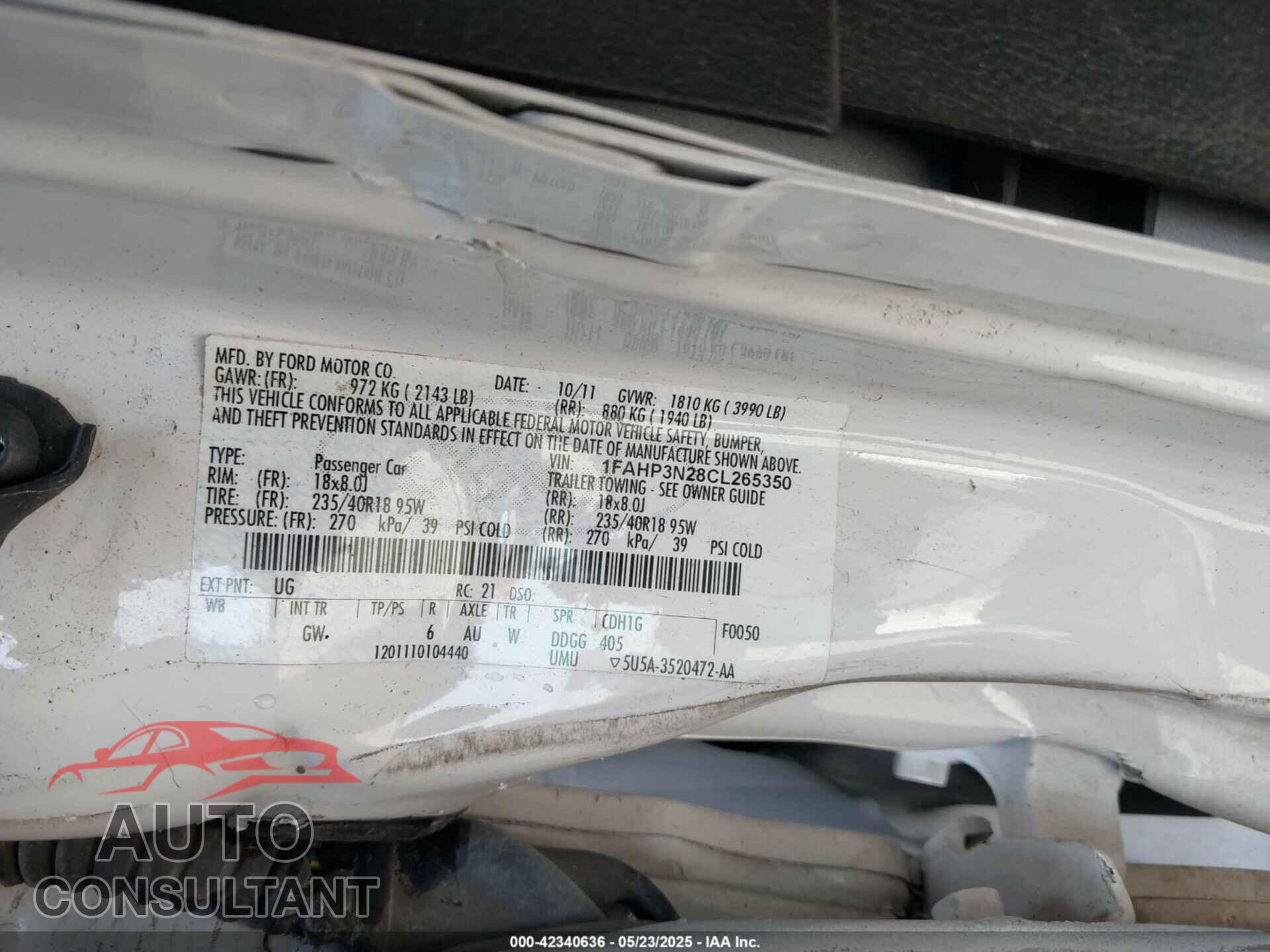 FORD FOCUS 2012 - 1FAHP3N28CL265350