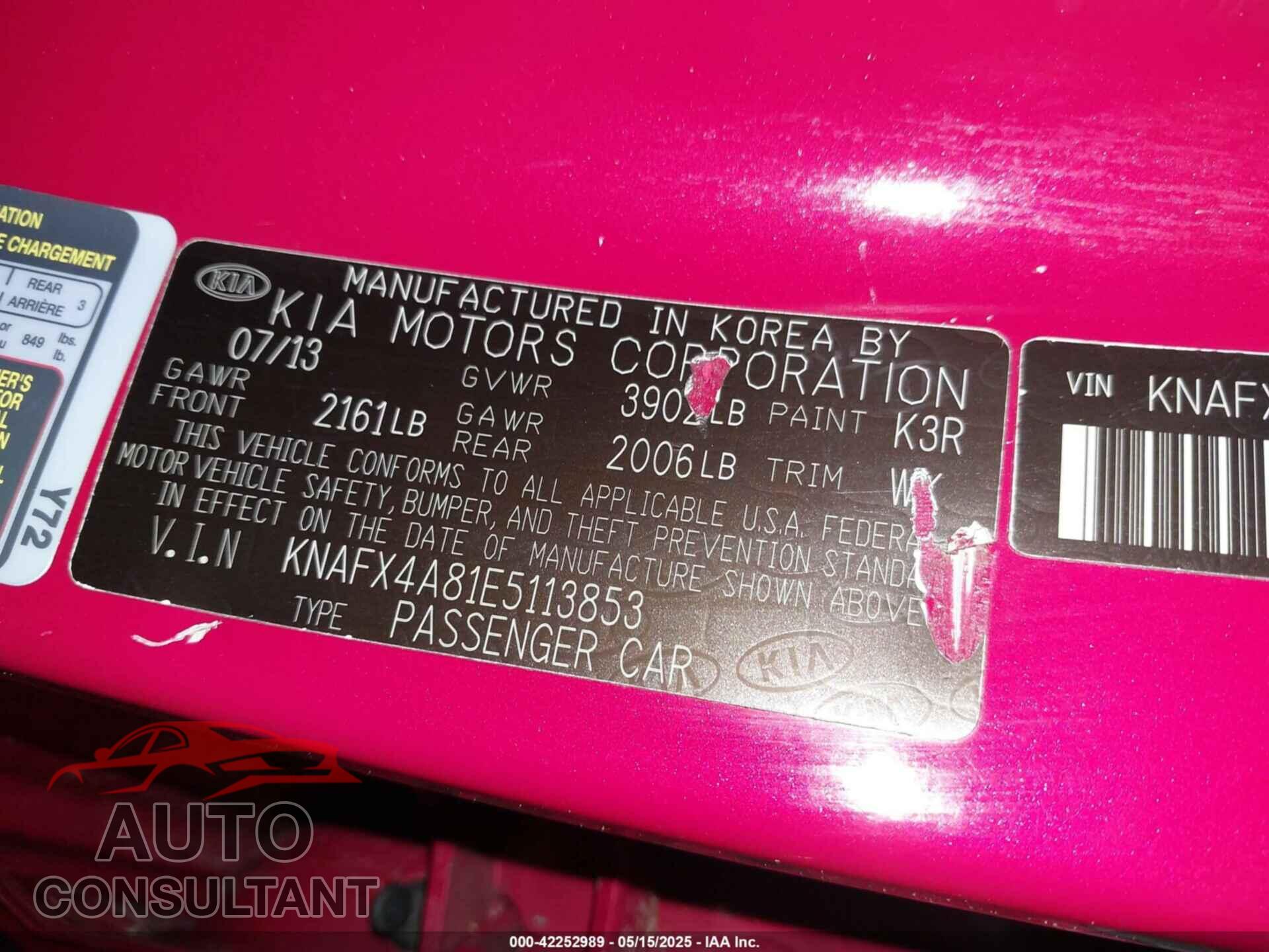 KIA FORTE 2014 - KNAFX4A81E5113853
