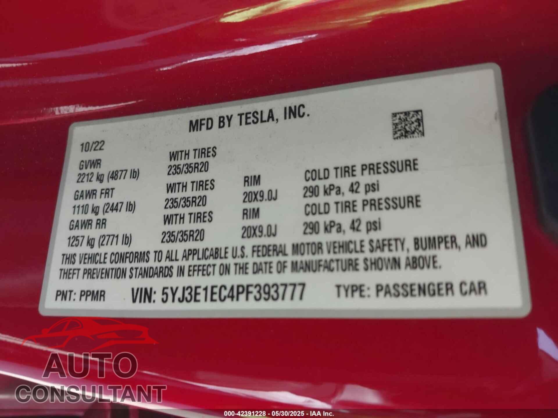 TESLA MODEL 3 2023 - 5YJ3E1EC4PF393777