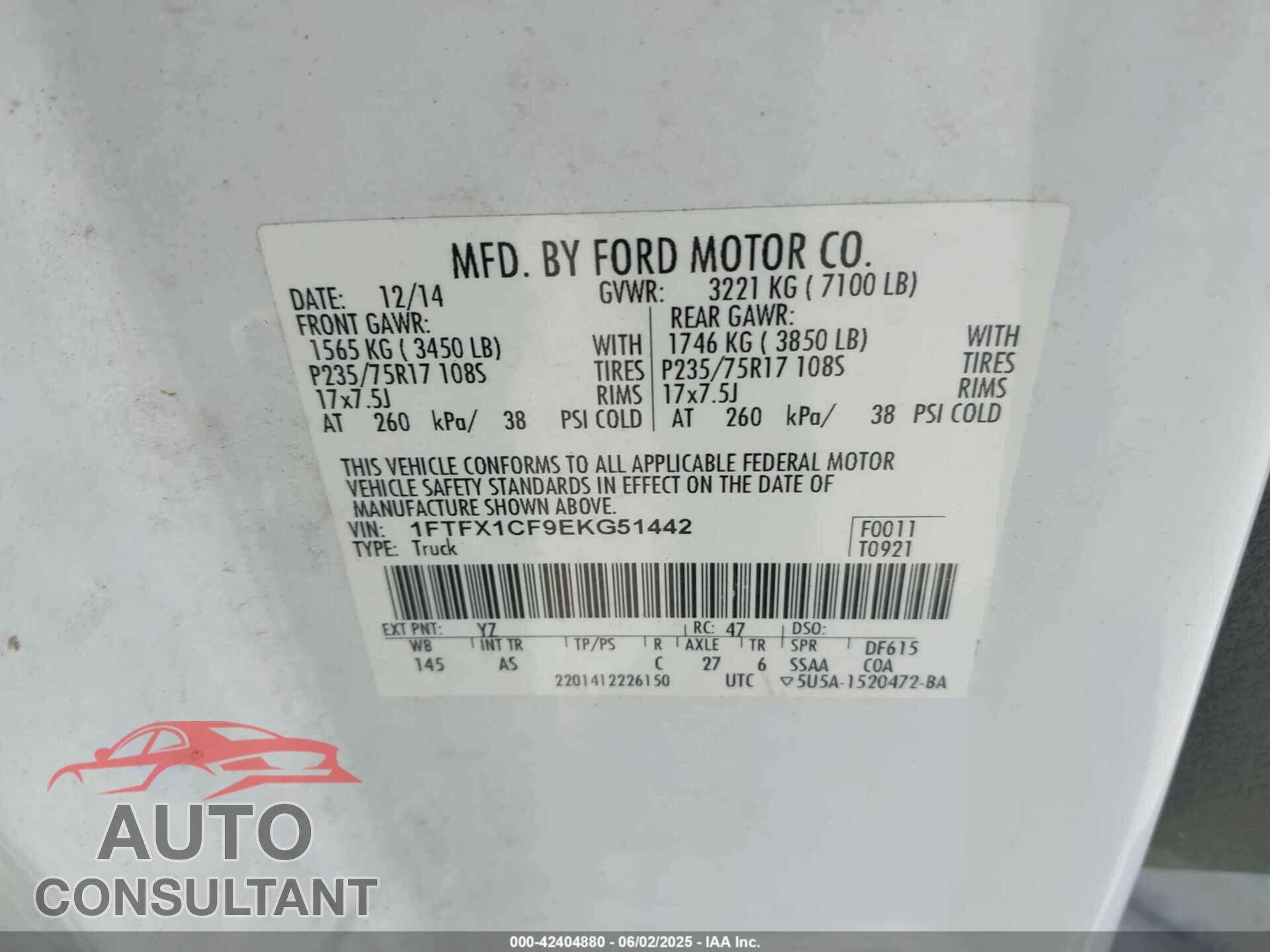 FORD F-150 2014 - 1FTFX1CF9EKG51442