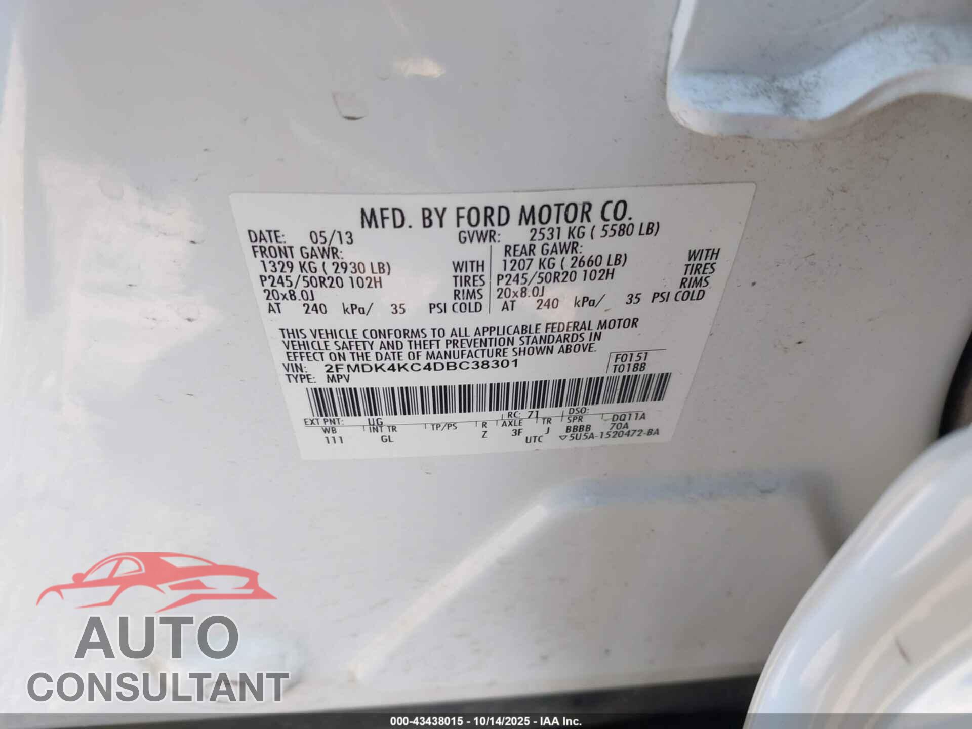 FORD EDGE 2013 - 2FMDK4KC4DBC38301