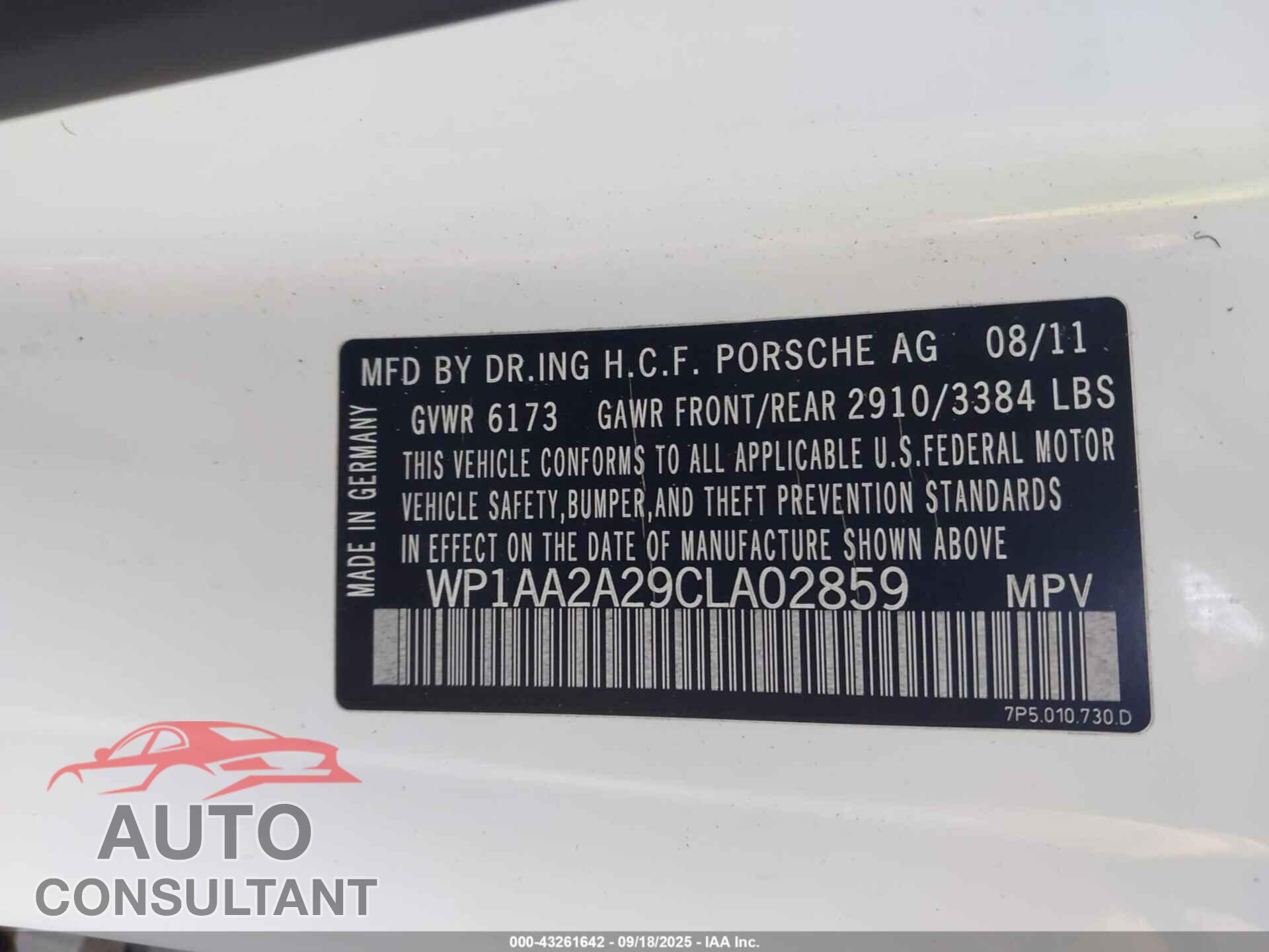 PORSCHE CAYENNE 2012 - WP1AA2A29CLA02859