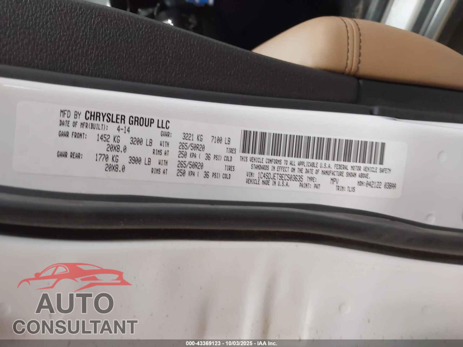 DODGE DURANGO 2014 - 1C4SDJET9EC503635