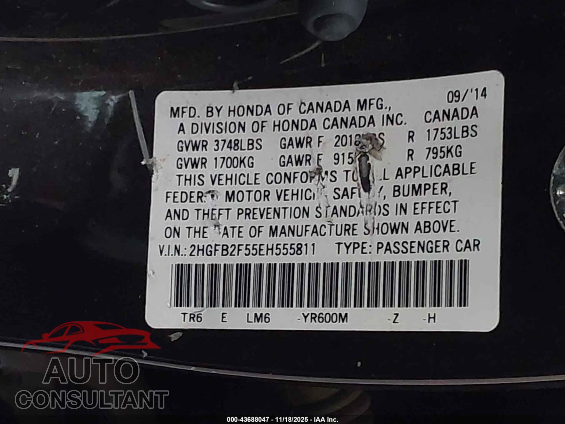 HONDA CIVIC 2014 - 2HGFB2F55EH555811