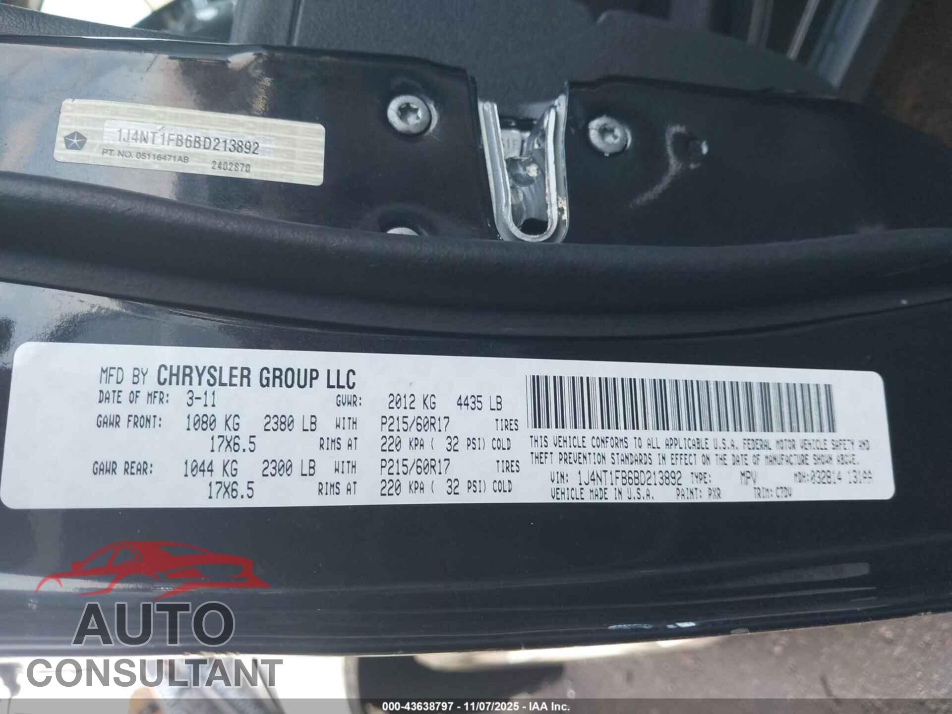 JEEP COMPASS 2011 - 1J4NT1FB6BD213892