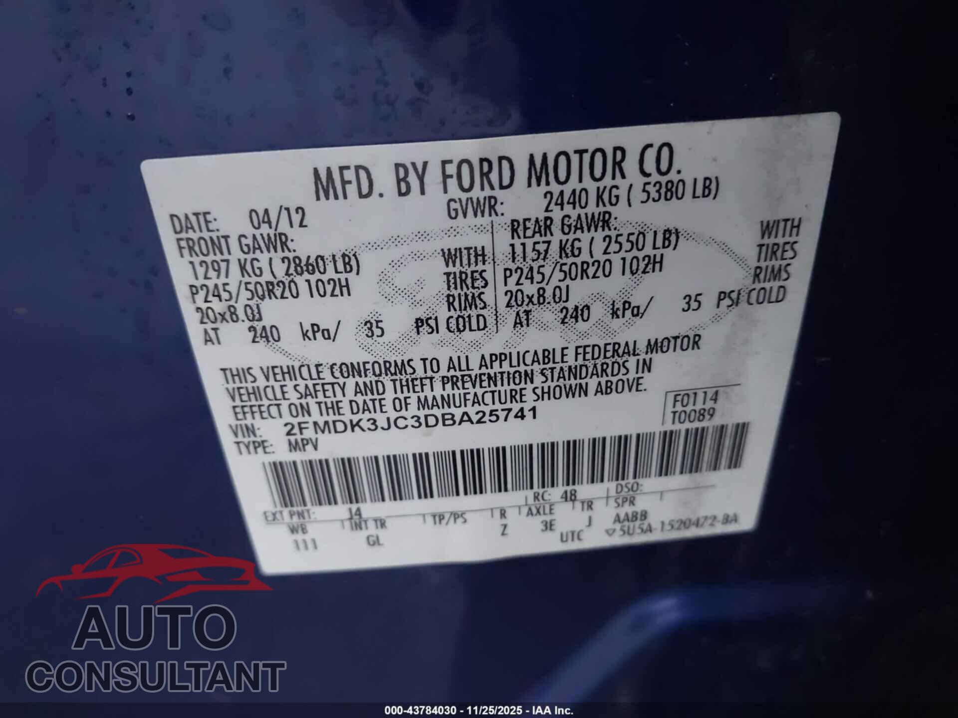 FORD EDGE 2013 - 2FMDK3JC3DBA25741