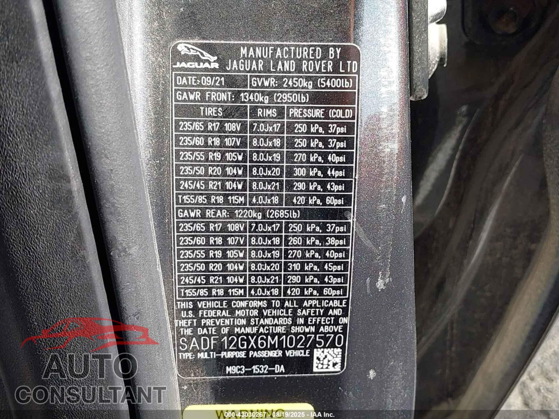 JAGUAR E-PACE 2021 - SADF12GX6M1027570
