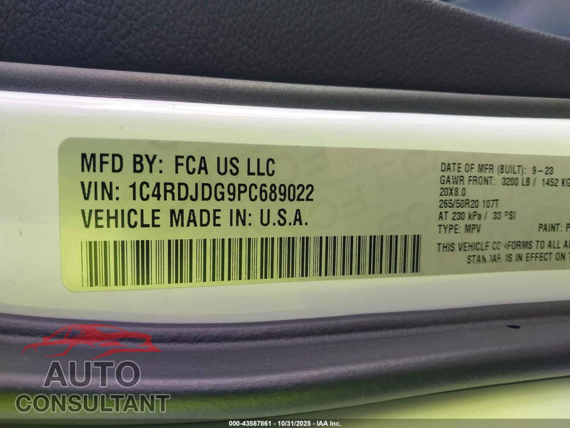 DODGE DURANGO 2023 - 1C4RDJDG9PC689022