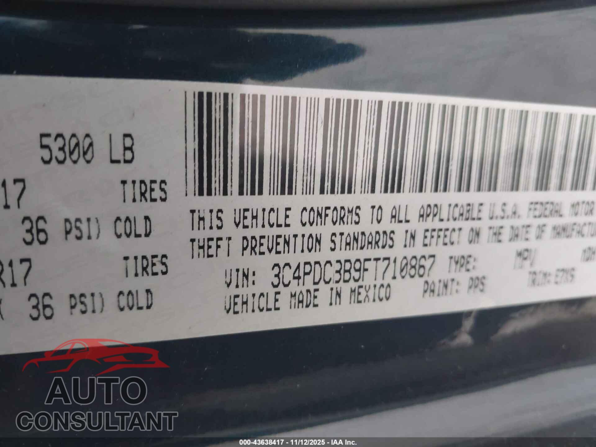 DODGE JOURNEY 2015 - 3C4PDCBB9FT710867