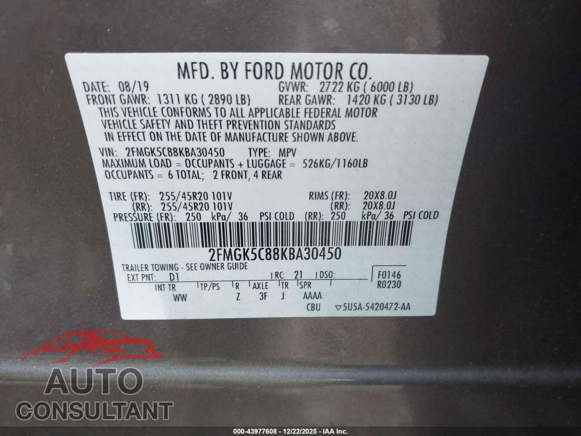 FORD FLEX 2019 - 2FMGK5C88KBA30450