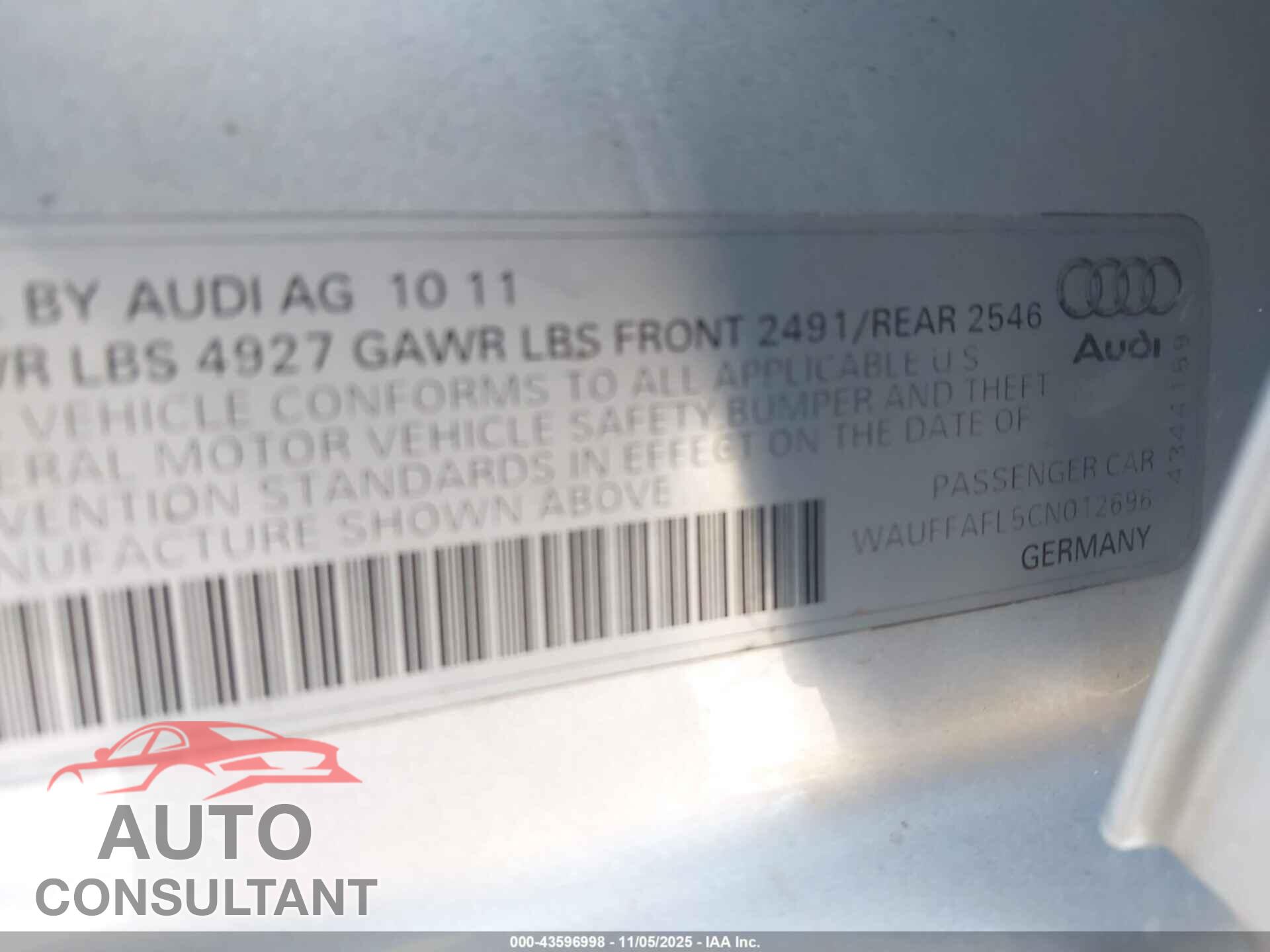 AUDI A4 2012 - WAUFFAFL5CN012696