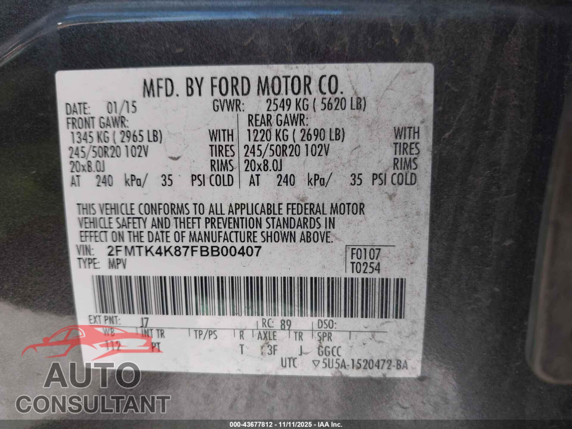 FORD EDGE 2015 - 2FMTK4K87FBB00407