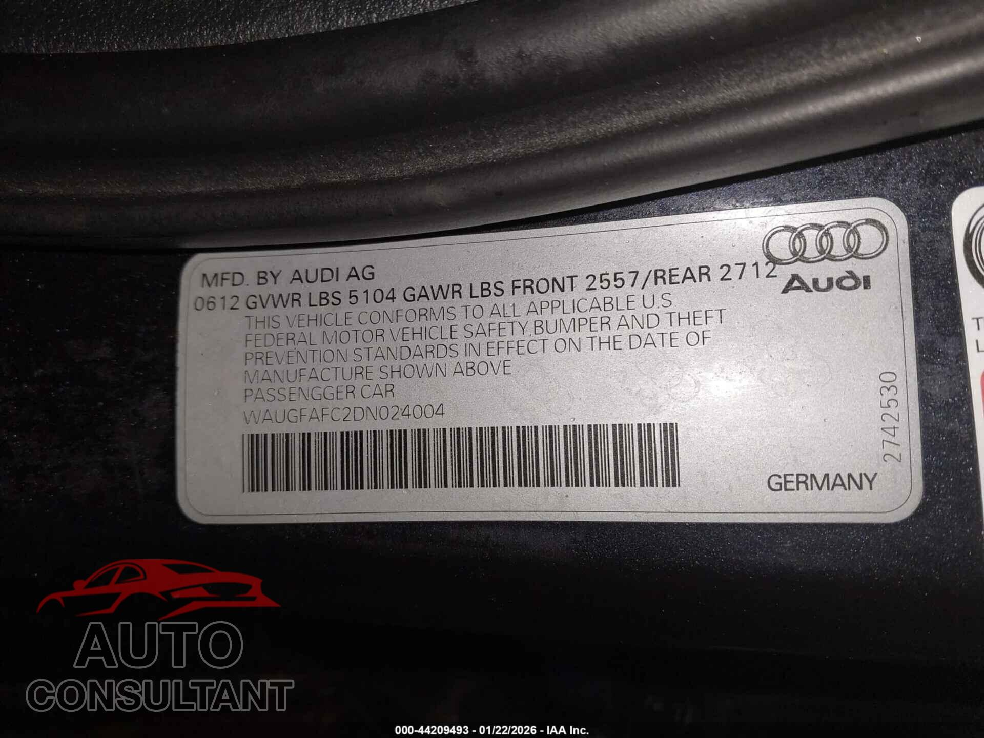 AUDI A6 2013 - WAUGFAFC2DN024004