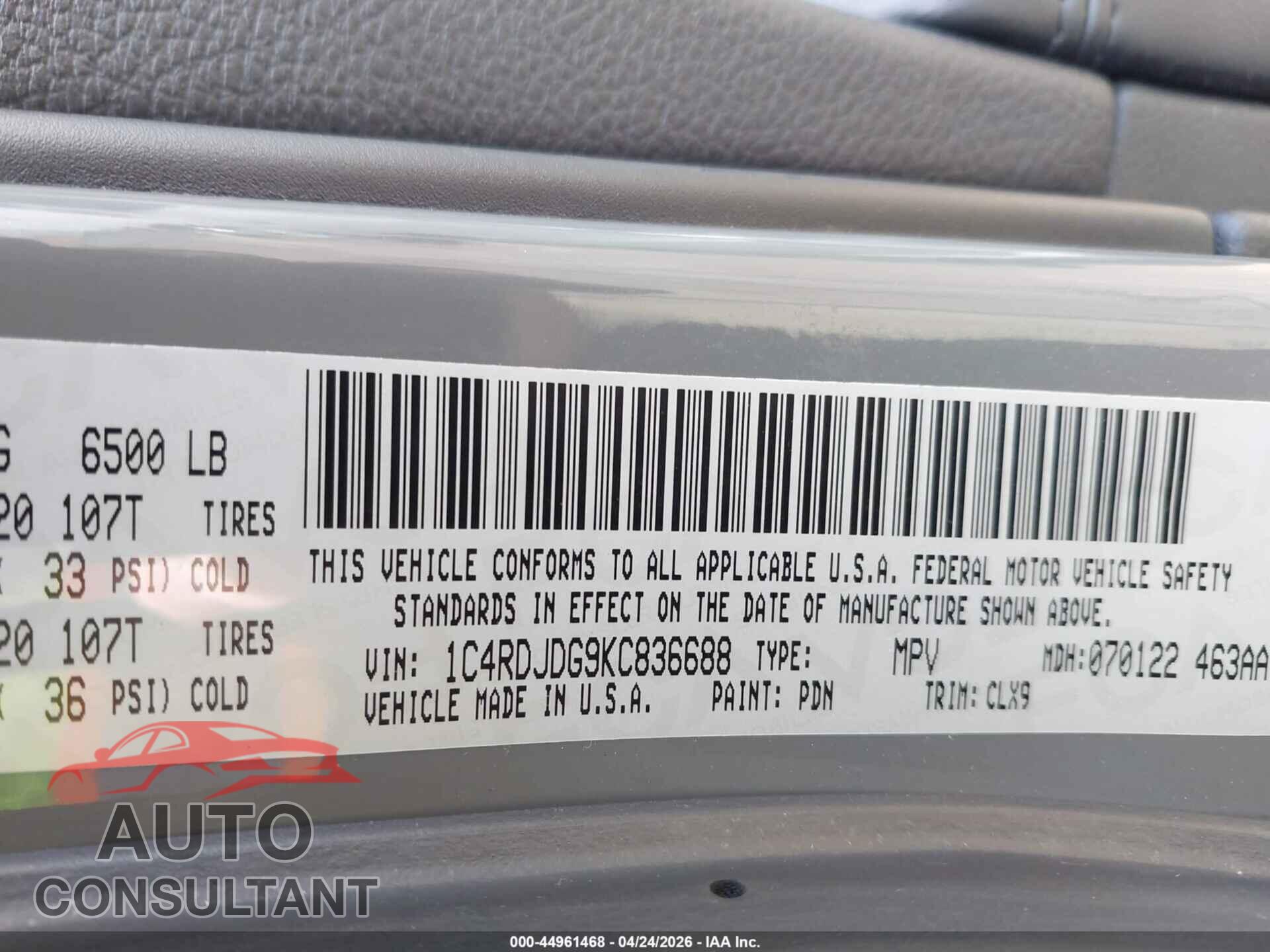 DODGE DURANGO 2019 - 1C4RDJDG9KC836688