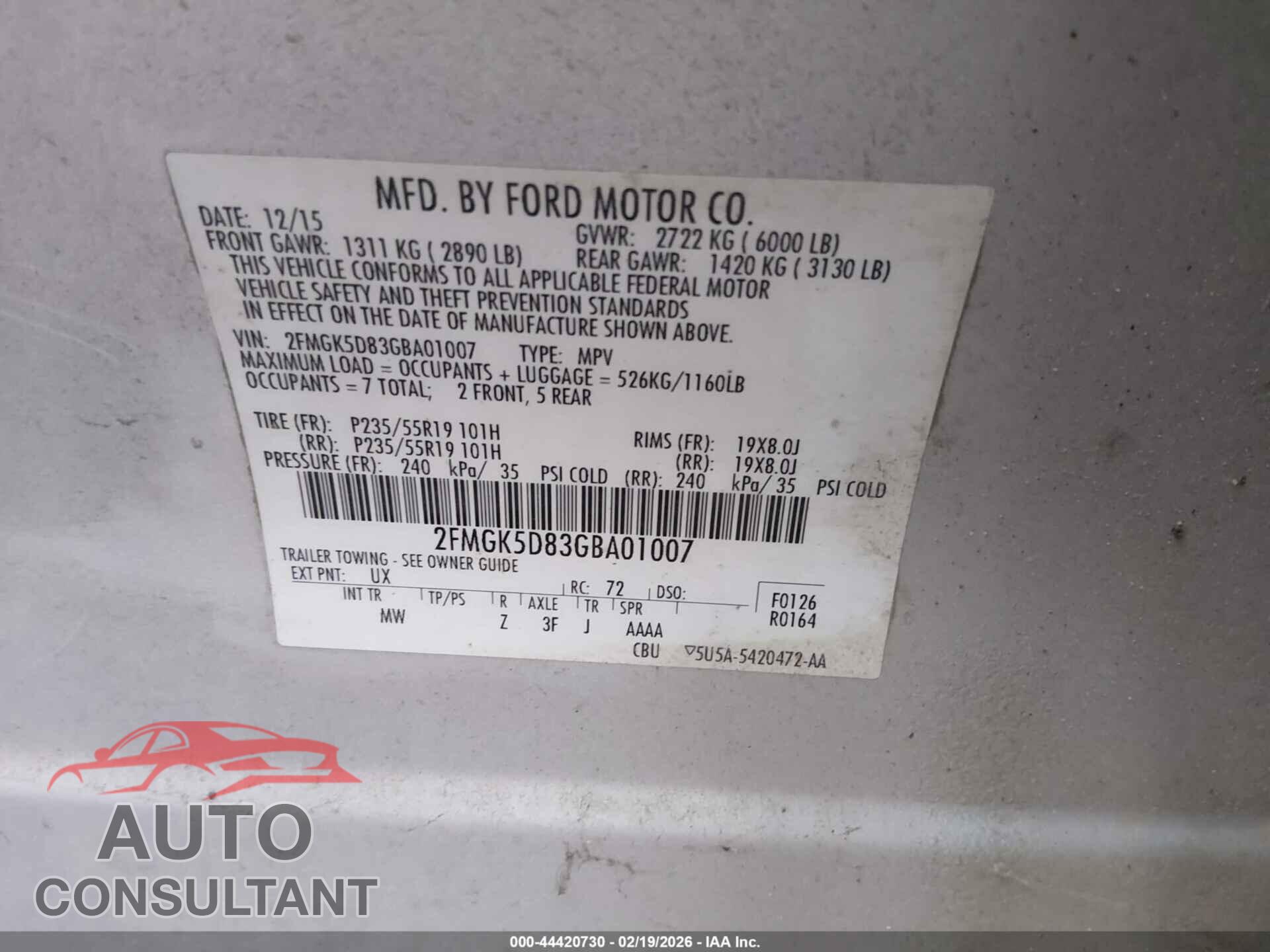 FORD FLEX 2016 - 2FMGK5D83GBA01007