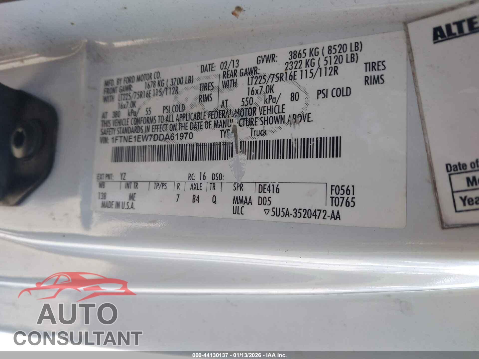 FORD E-150 2013 - 1FTNE1EW7DDA61970
