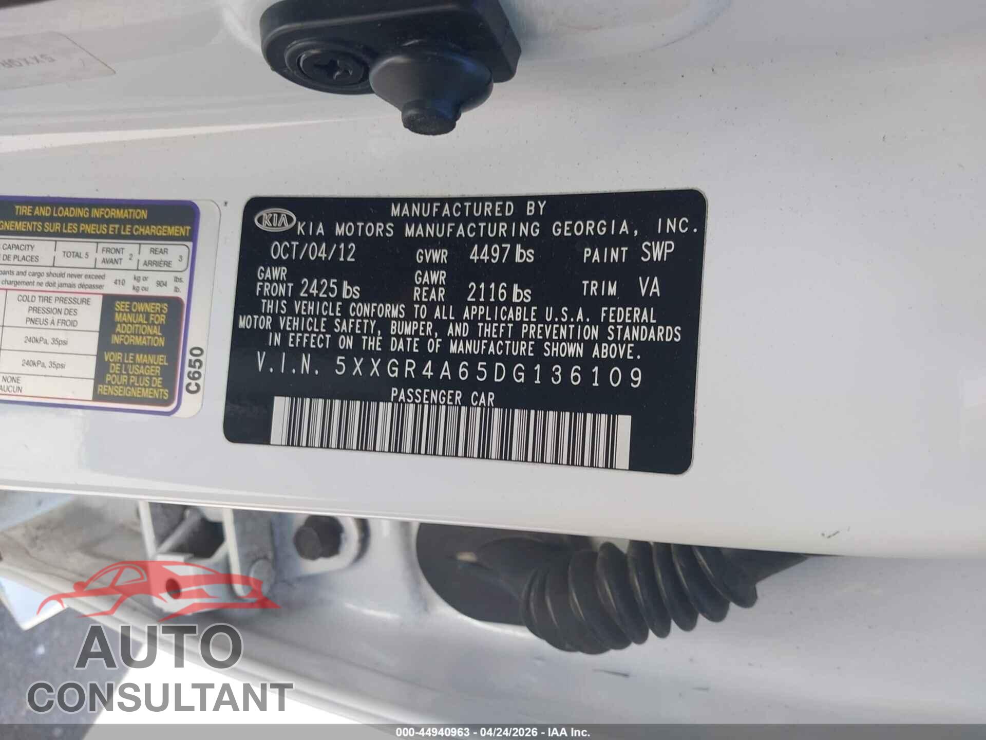KIA OPTIMA 2013 - 5XXGR4A65DG136109