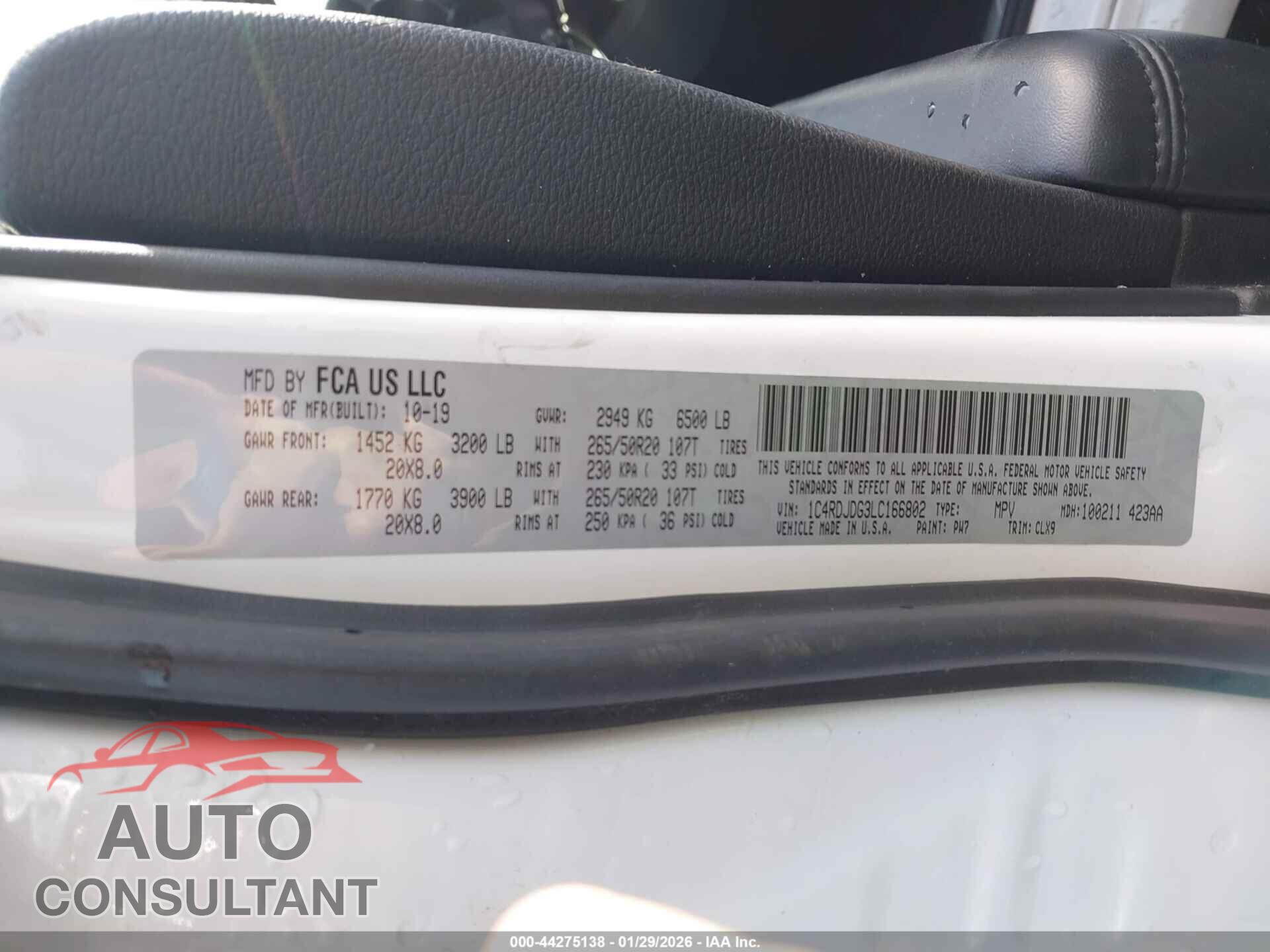DODGE DURANGO 2020 - 1C4RDJDG3LC166802