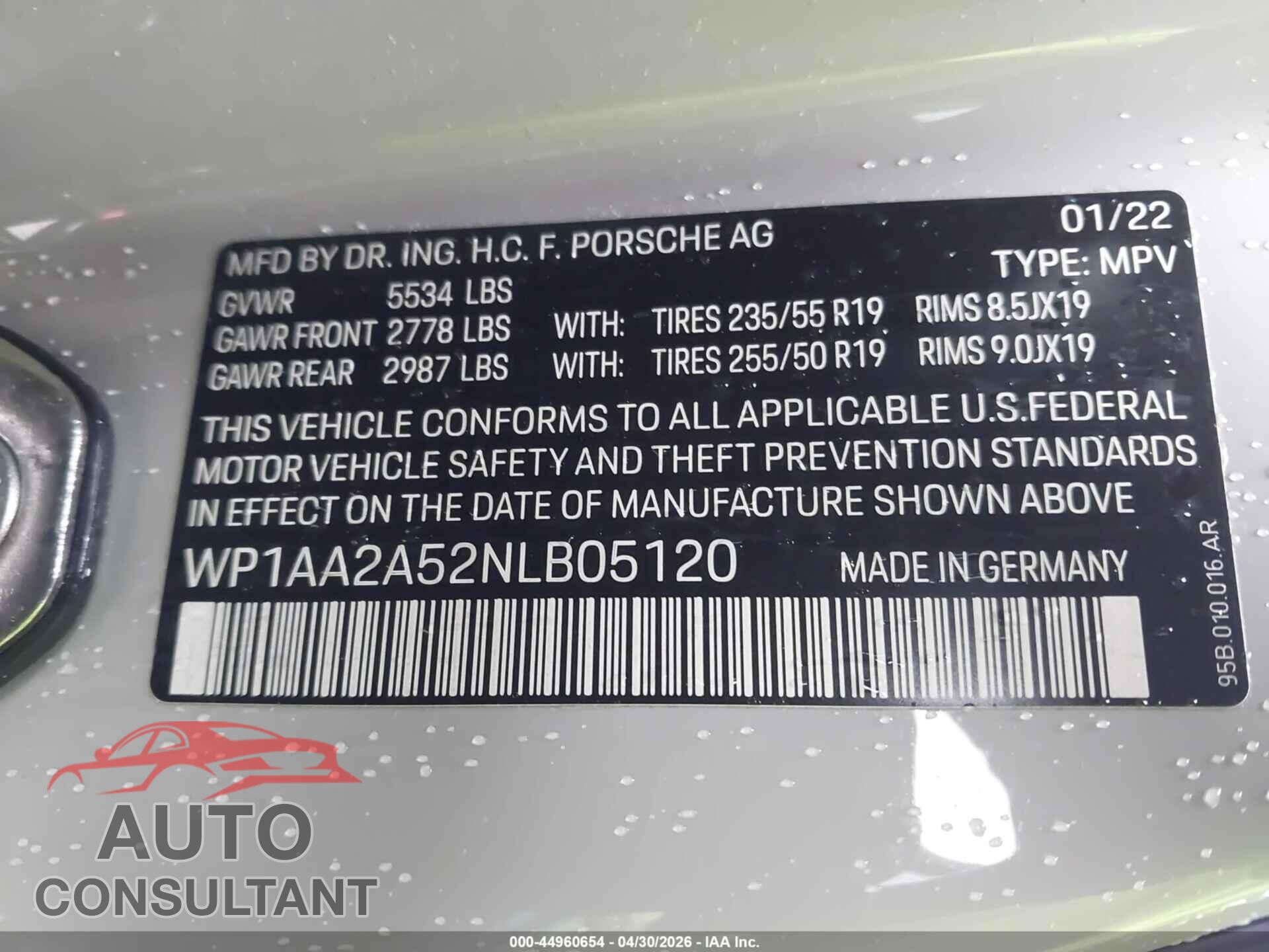 PORSCHE MACAN 2022 - WP1AA2A52NLB05120