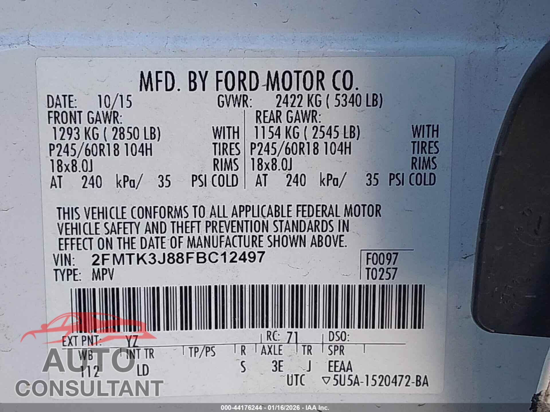 FORD EDGE 2015 - 2FMTK3J88FBC12497