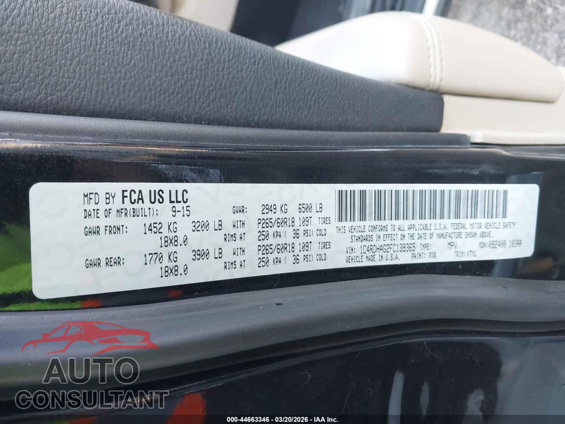 DODGE DURANGO 2015 - 1C4RDHAG2FC139365