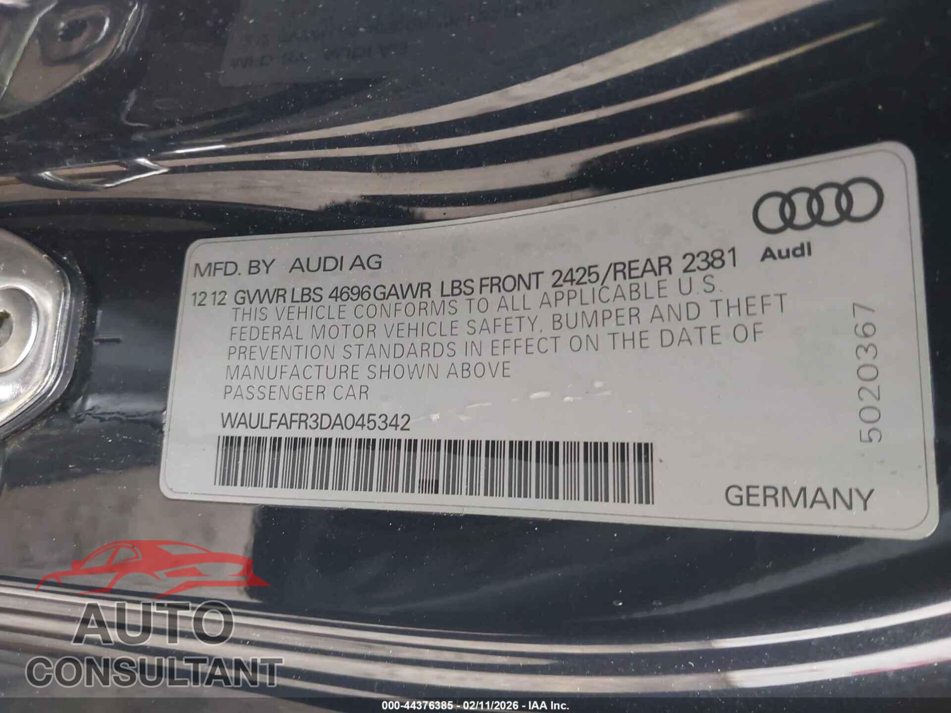 AUDI A5 2013 - WAULFAFR3DA045342