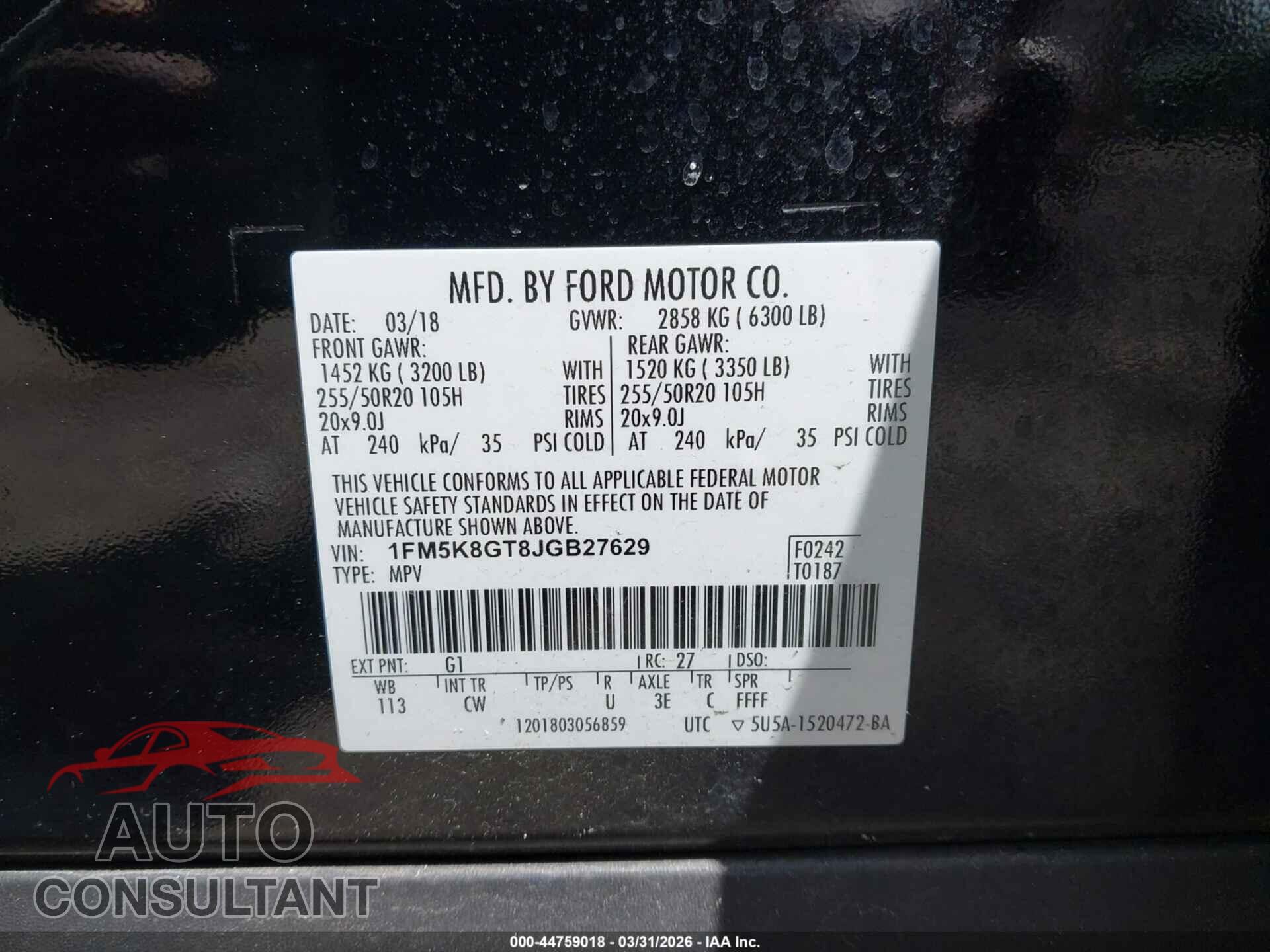 FORD EXPLORER 2018 - 1FM5K8GT8JGB27629