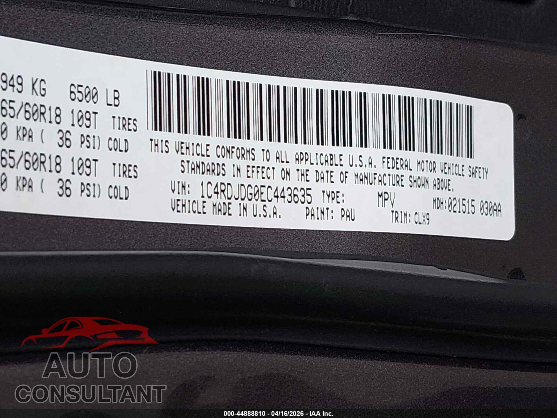 DODGE DURANGO 2014 - 1C4RDJDG0EC443635