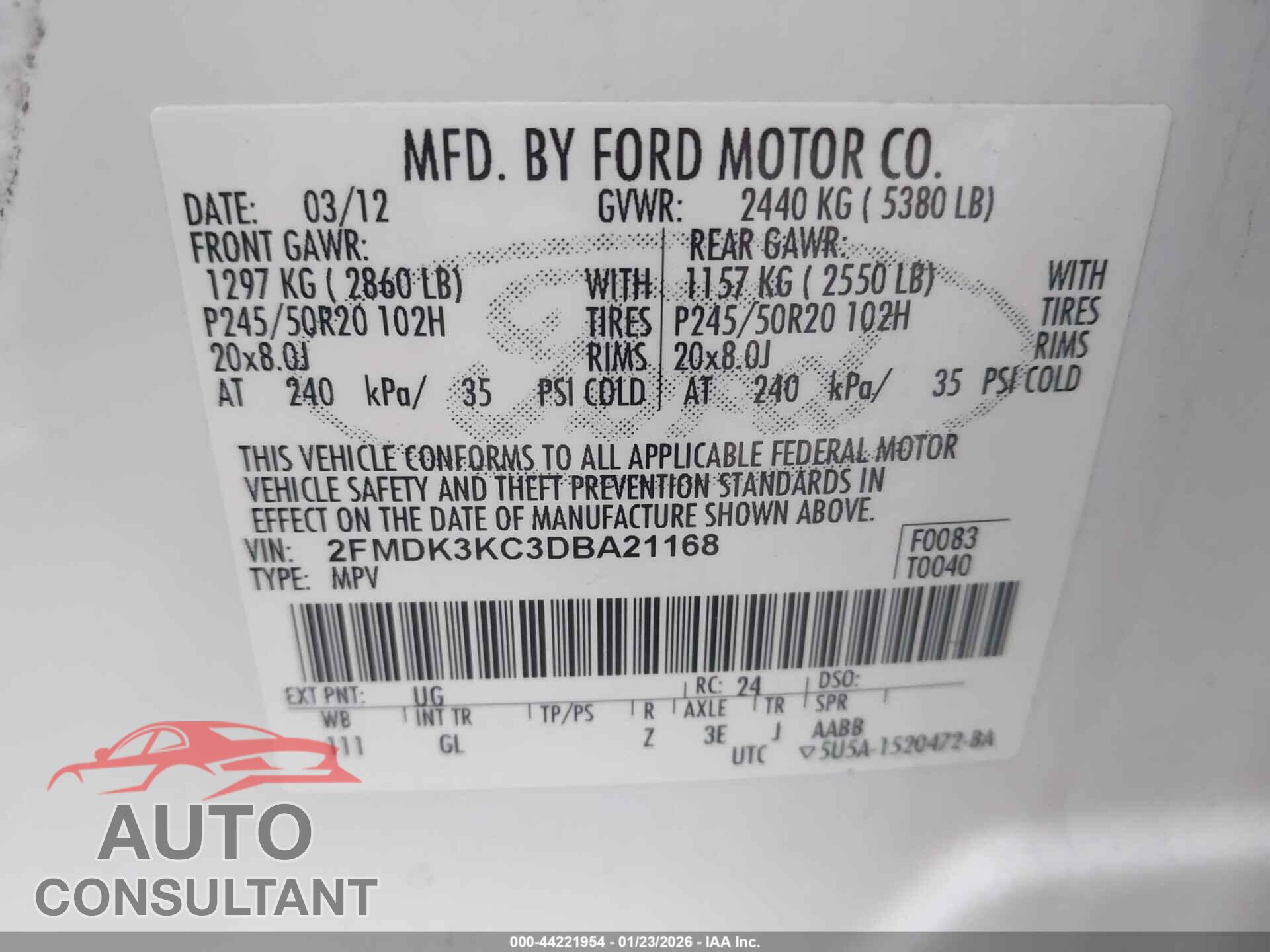 FORD EDGE 2013 - 2FMDK3KC3DBA21168