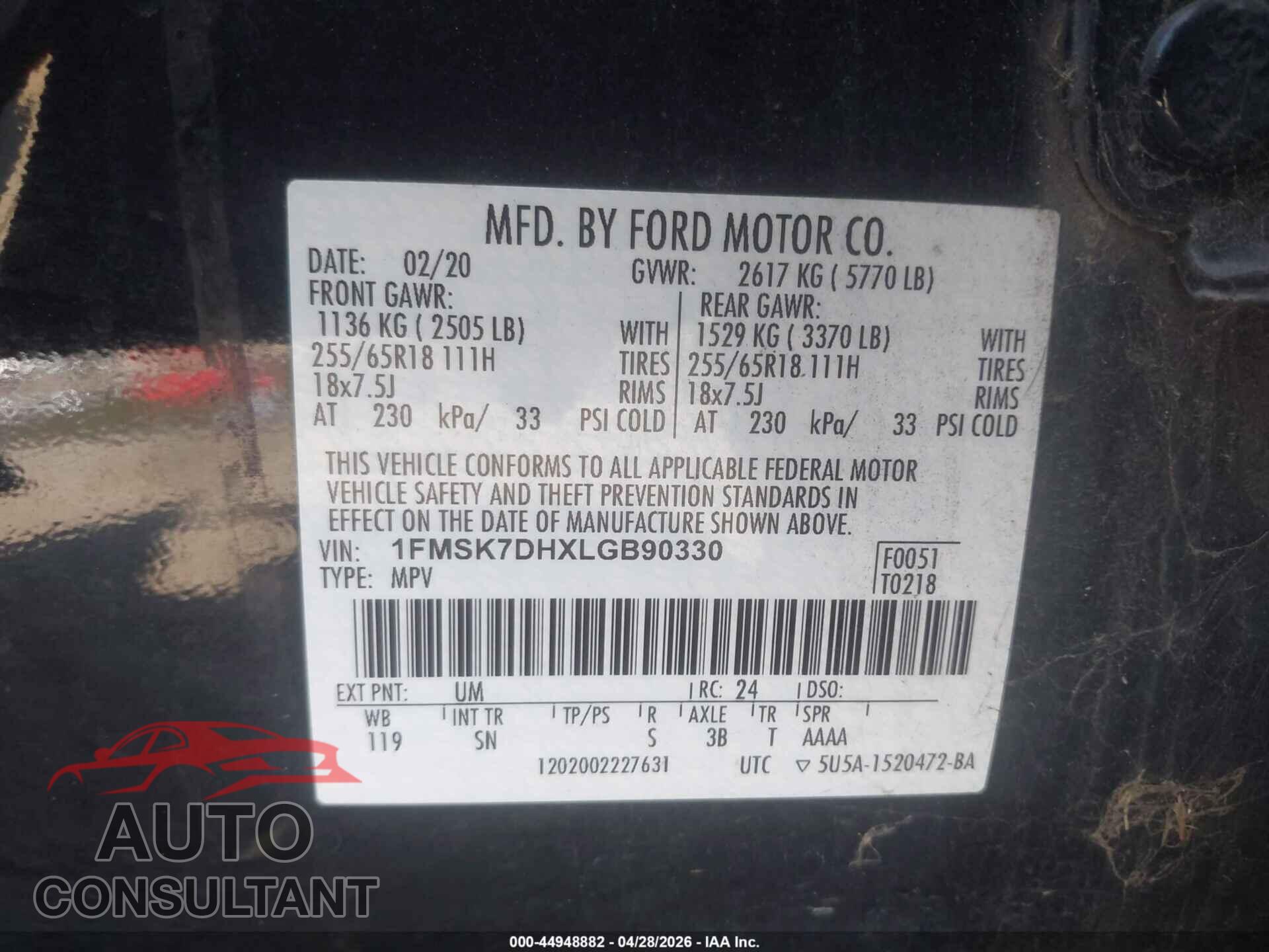 FORD EXPLORER 2020 - 1FMSK7DHXLGB90330