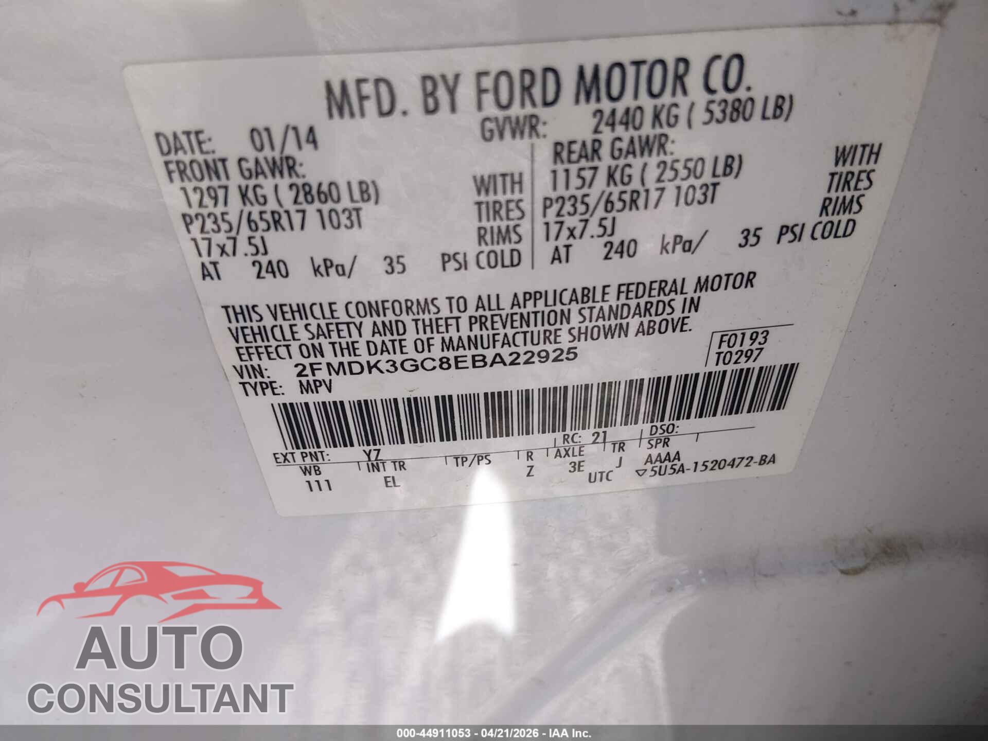 FORD EDGE 2014 - 2FMDK3GC8EBA22925