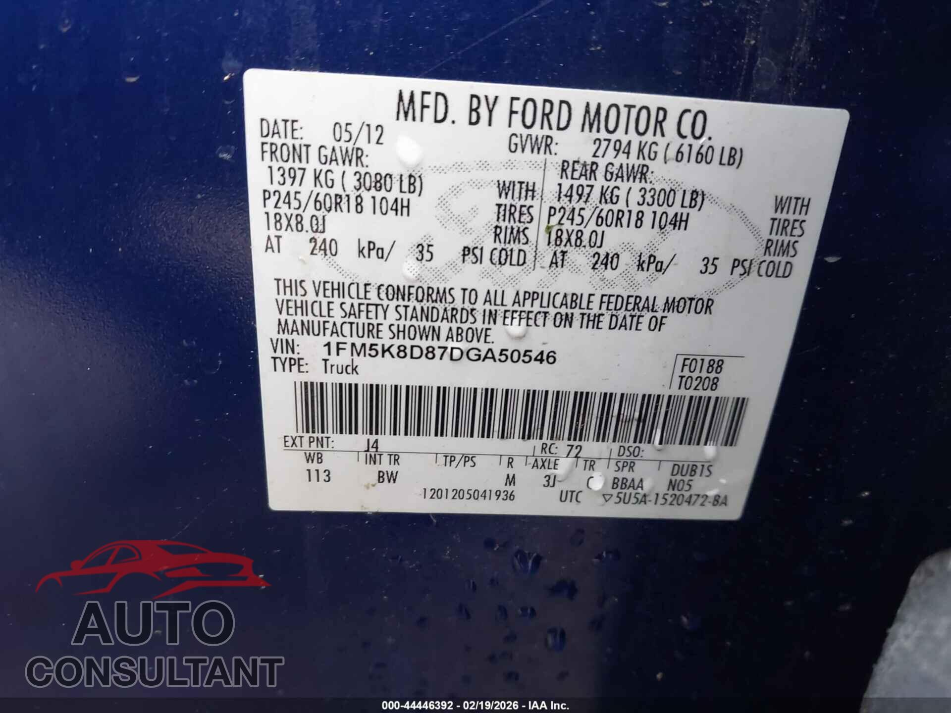 FORD EXPLORER 2013 - 1FM5K8D87DGA50546