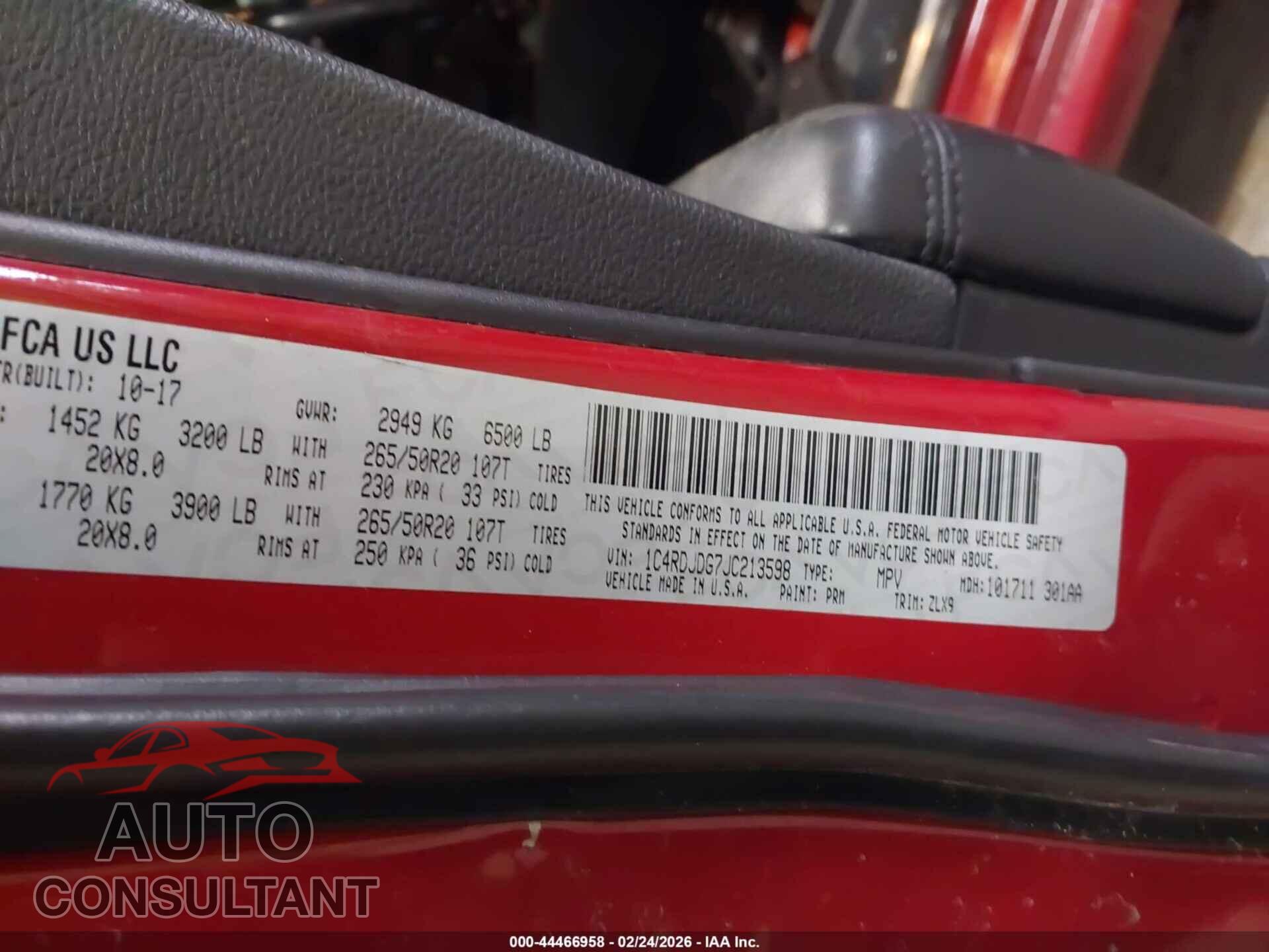DODGE DURANGO 2018 - 1C4RDJDG7JC213598