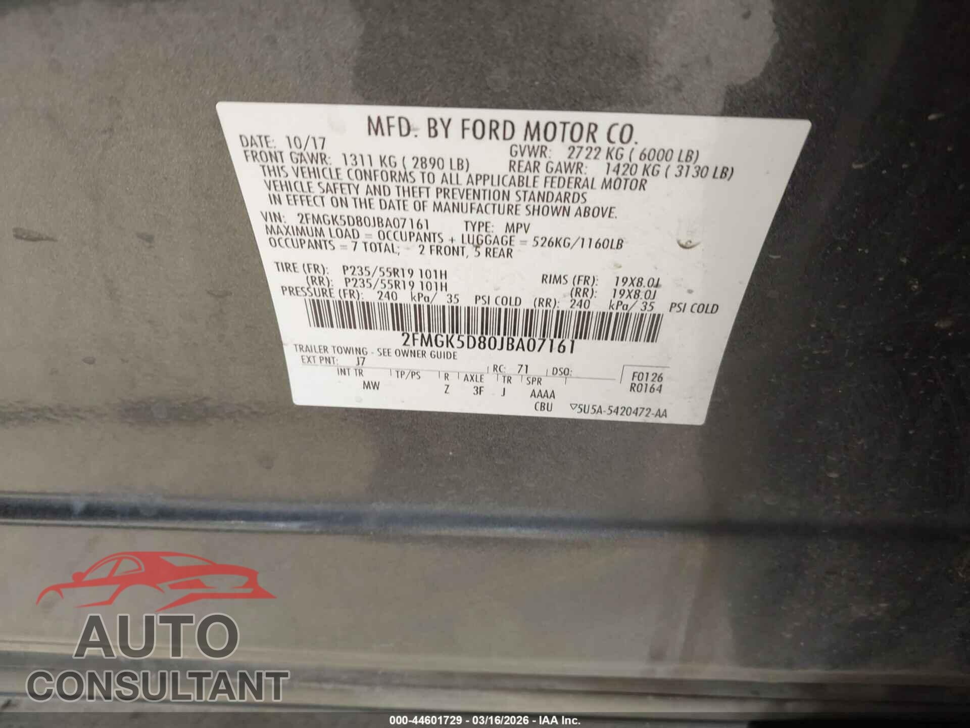 FORD FLEX 2018 - 2FMGK5D80JBA07161