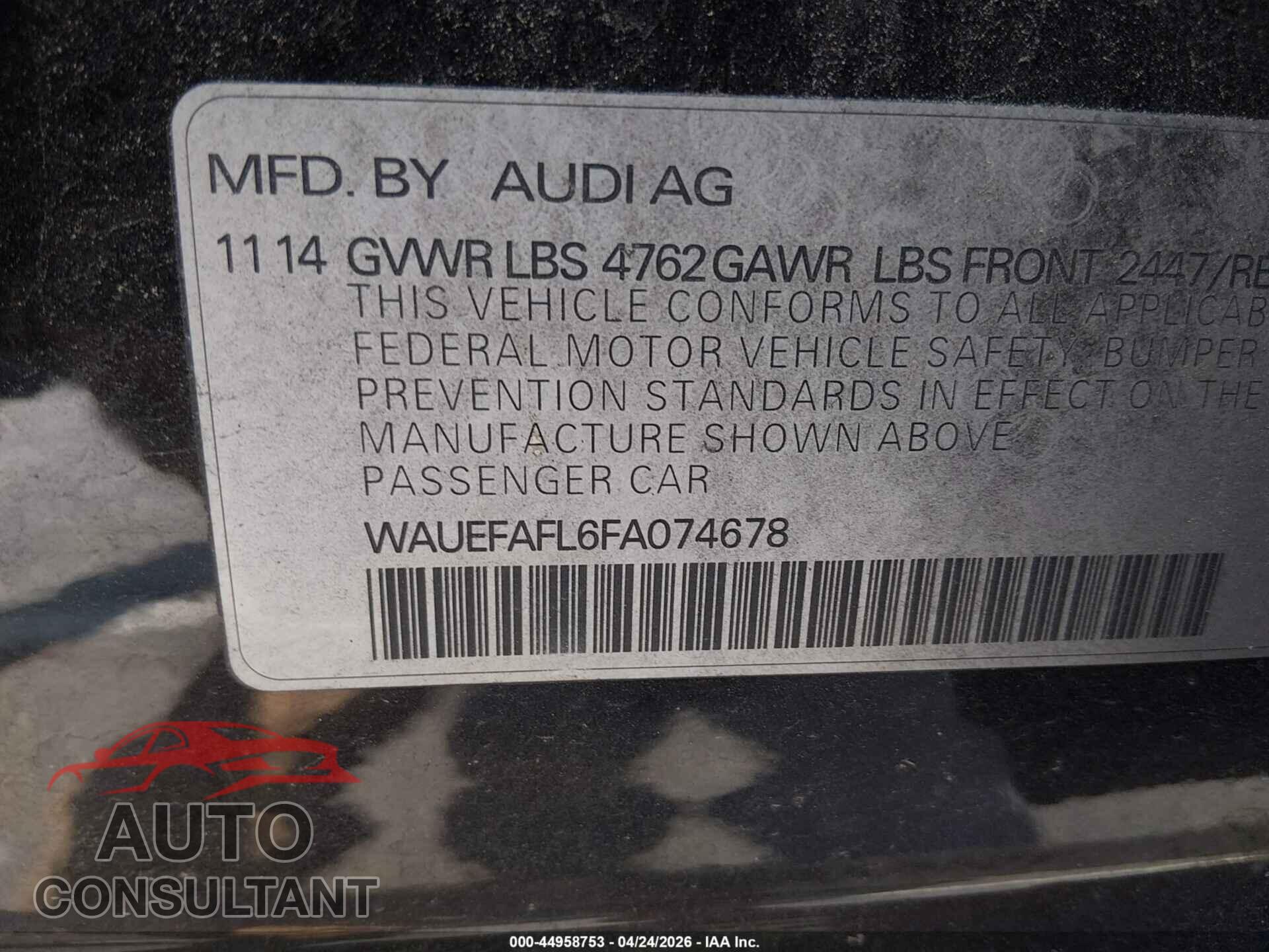 AUDI A4 2015 - WAUEFAFL6FA074678