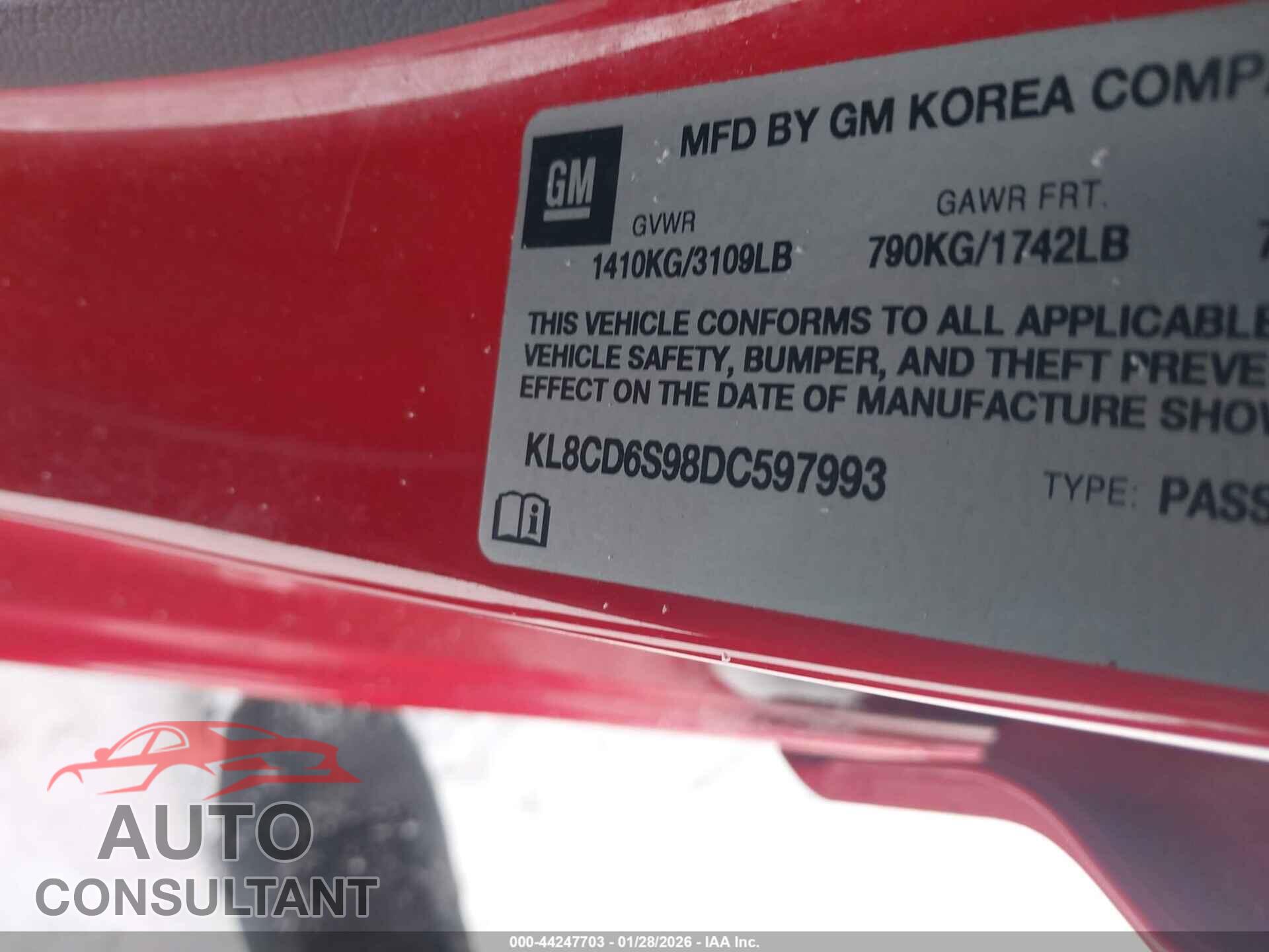 CHEVROLET SPARK 2013 - KL8CD6S98DC597993