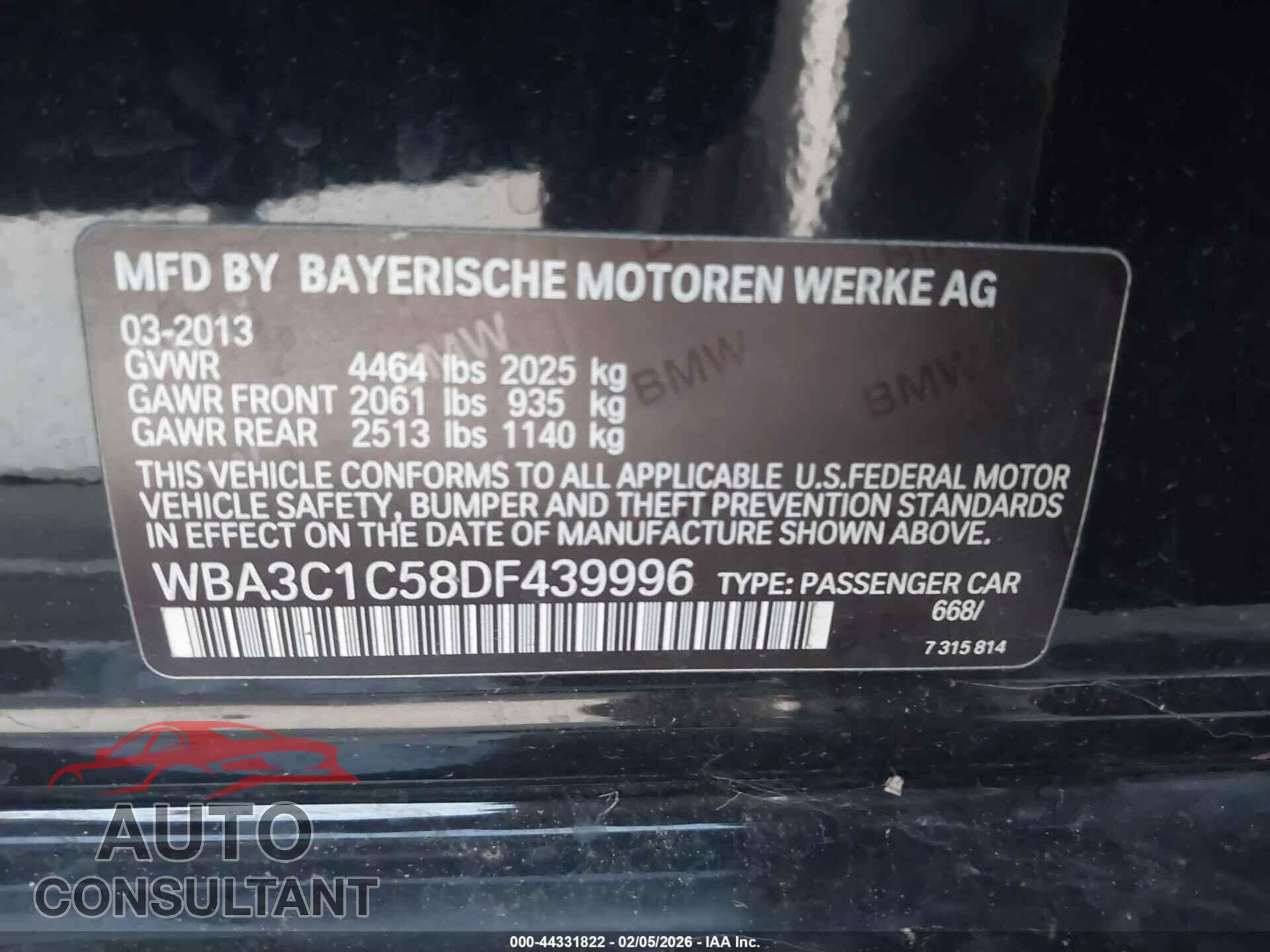 BMW 328I 2013 - WBA3C1C58DF439996