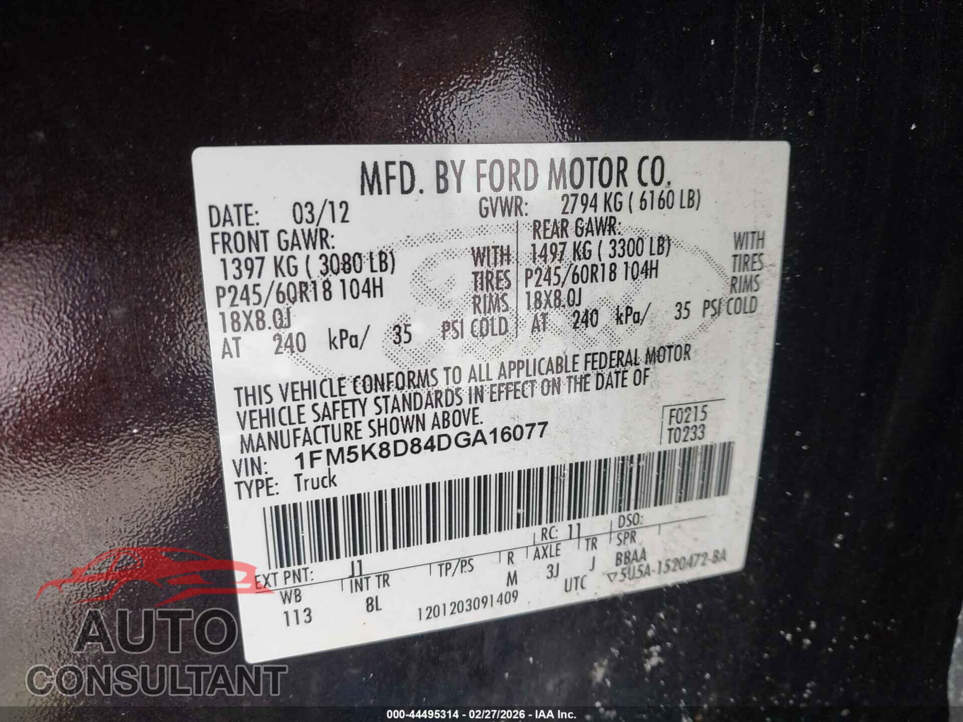 FORD EXPLORER 2013 - 1FM5K8D84DGA16077