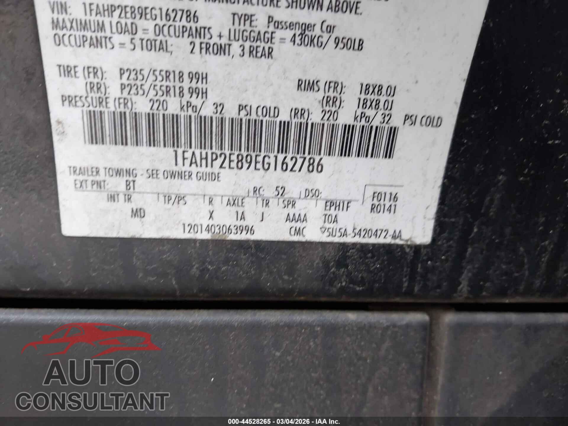 FORD TAURUS 2014 - 1FAHP2E89EG162786