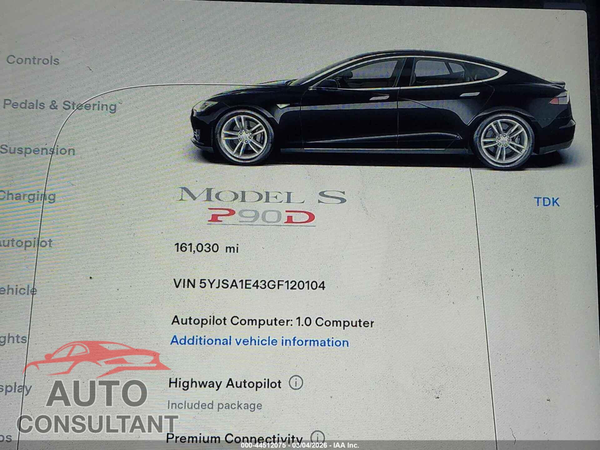 TESLA MODEL S 2016 - 5YJSA1E43GF120104