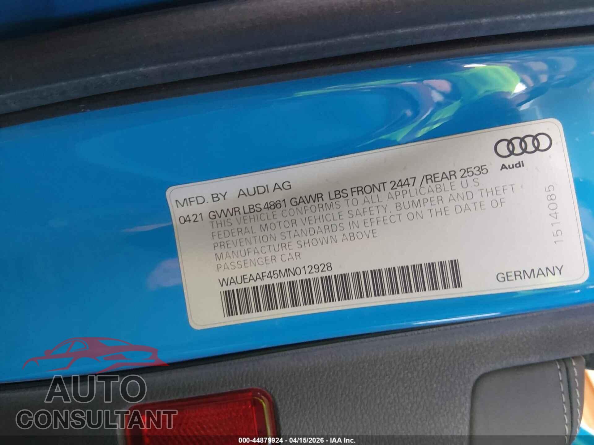 AUDI A4 2021 - WAUEAAF45MN012928