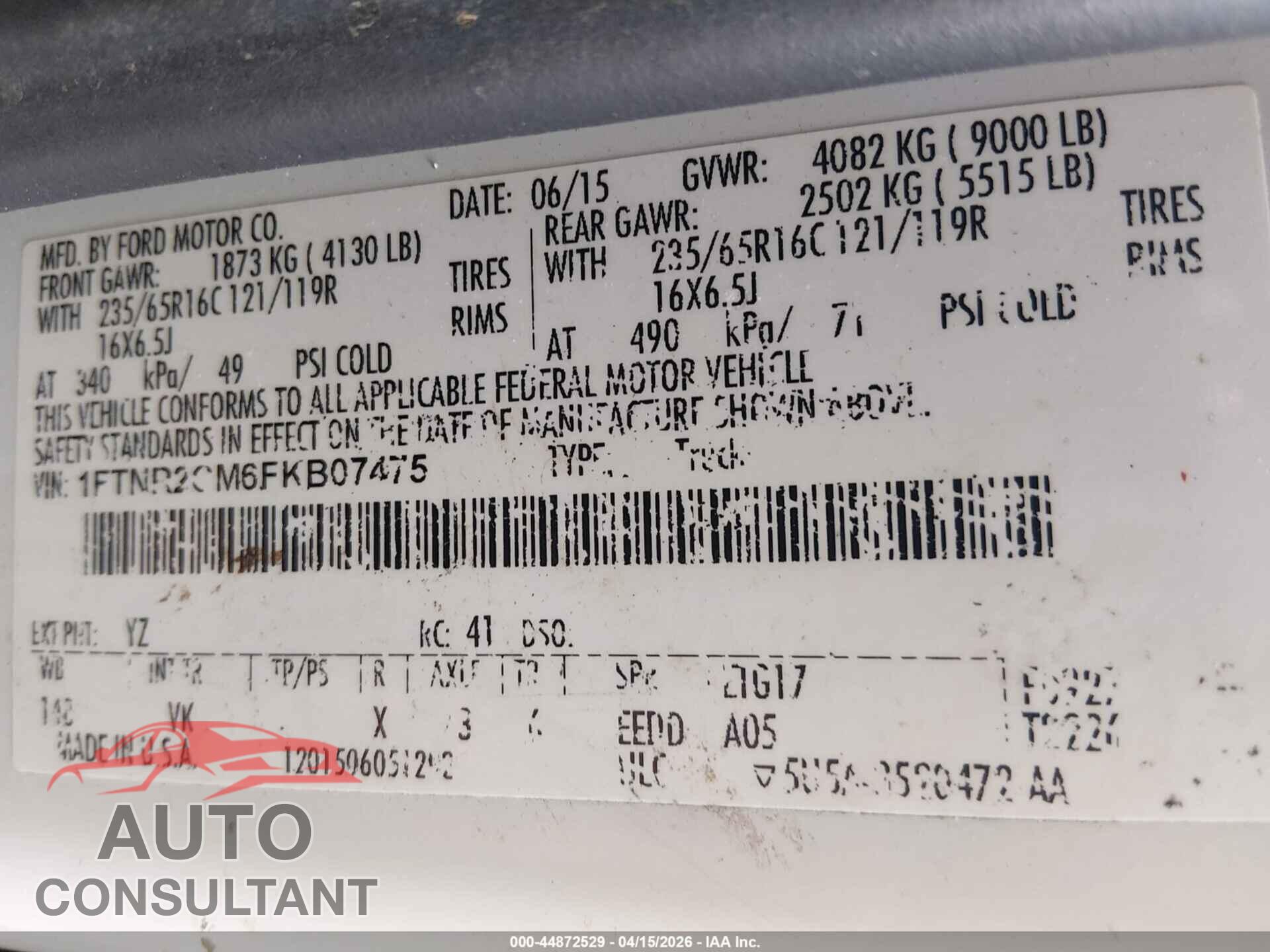 FORD TRANSIT-250 2015 - 1FTNR2CM6FKB07475