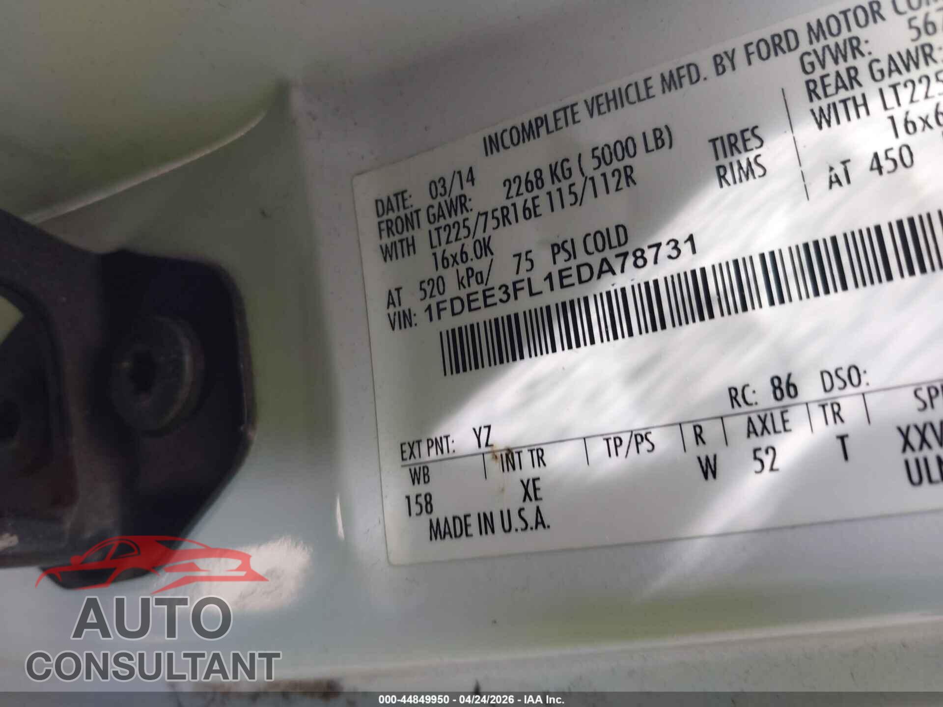 FORD E-350 CUTAWAY 2014 - 1FDEE3FL1EDA78731