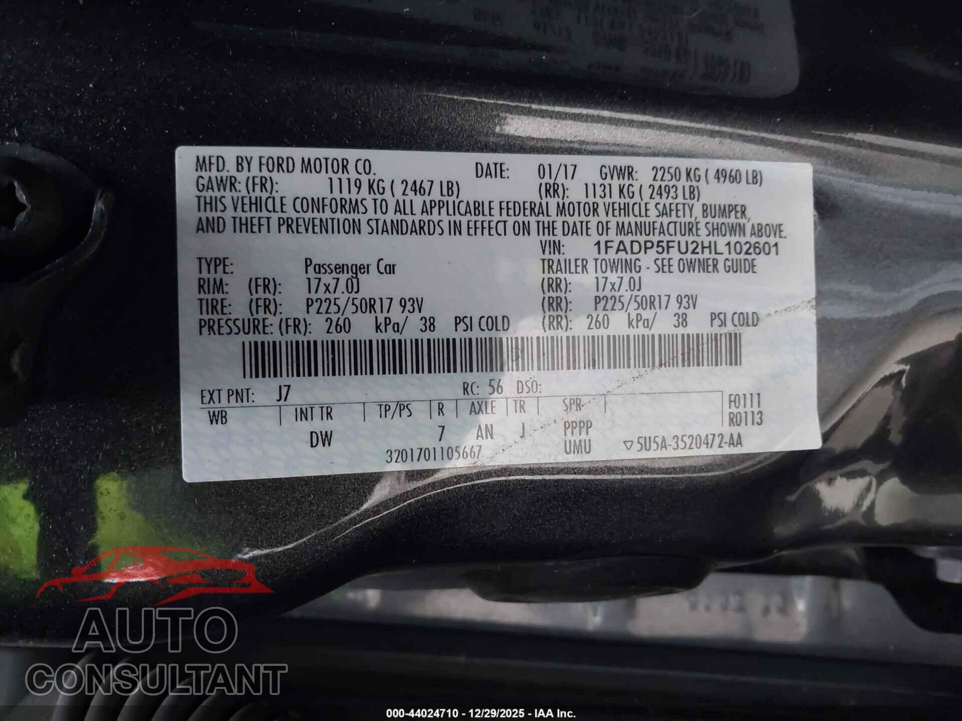 FORD C-MAX ENERGI 2017 - 1FADP5FU2HL102601